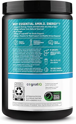 Vista 116 de Optimum Nutrition Amino Energy Plus Electrolytes - Bebida energética con aminoácidos y electrolitos para hidratación, sin azúcar, con BCAA, sabor a