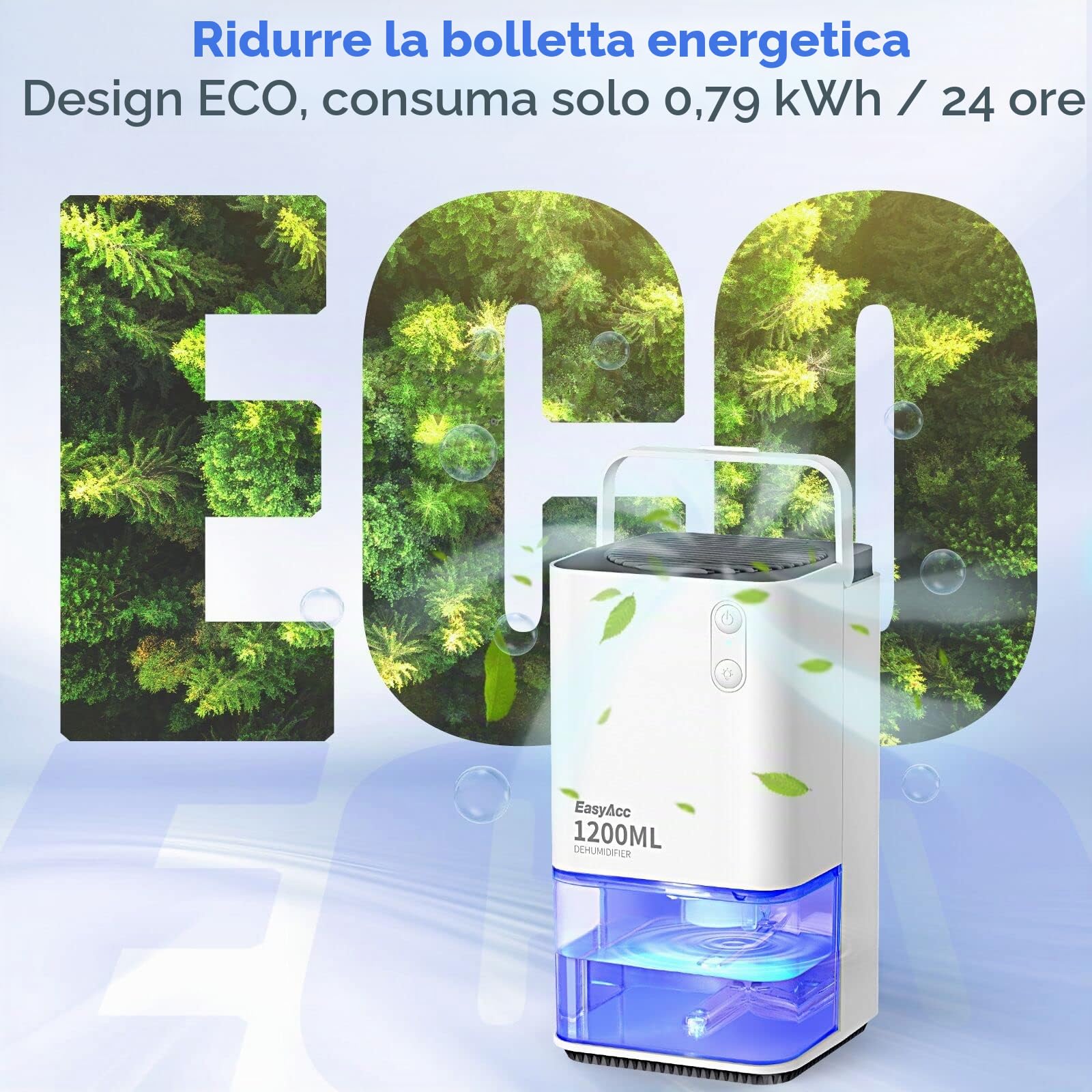 EasyAcc® Deumidificatore Casa Muffa 1200ml Deumidificatore Portatile Elettrico Silenzioso Efficiente Autosbrinamento per Cameretta Bagno Ufficio Armadio Garage