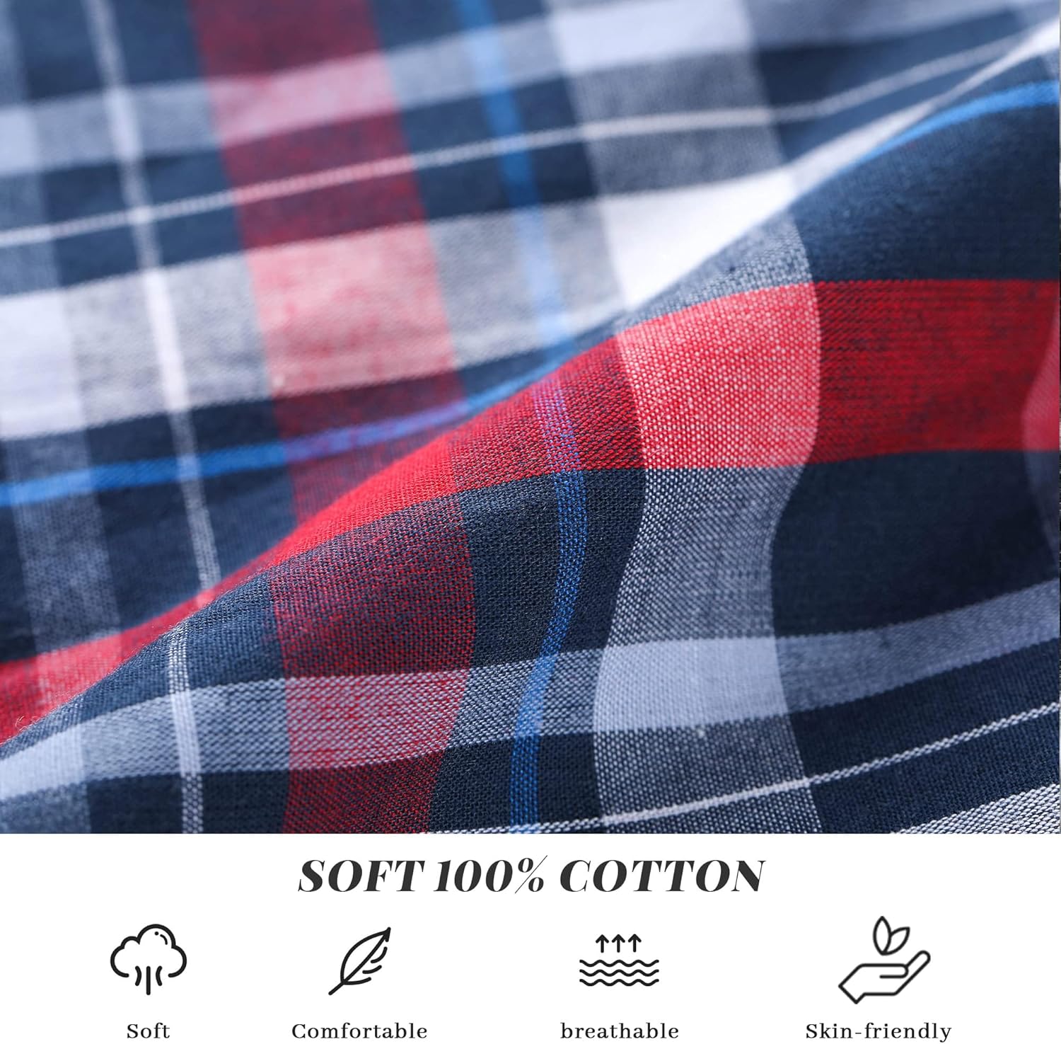 Vulcanodon Men's Cotton Woven Pajama Pants, Soft Lounge Pajama Pants with big pockets for Men Plaid Pj Bottoms - Image 3