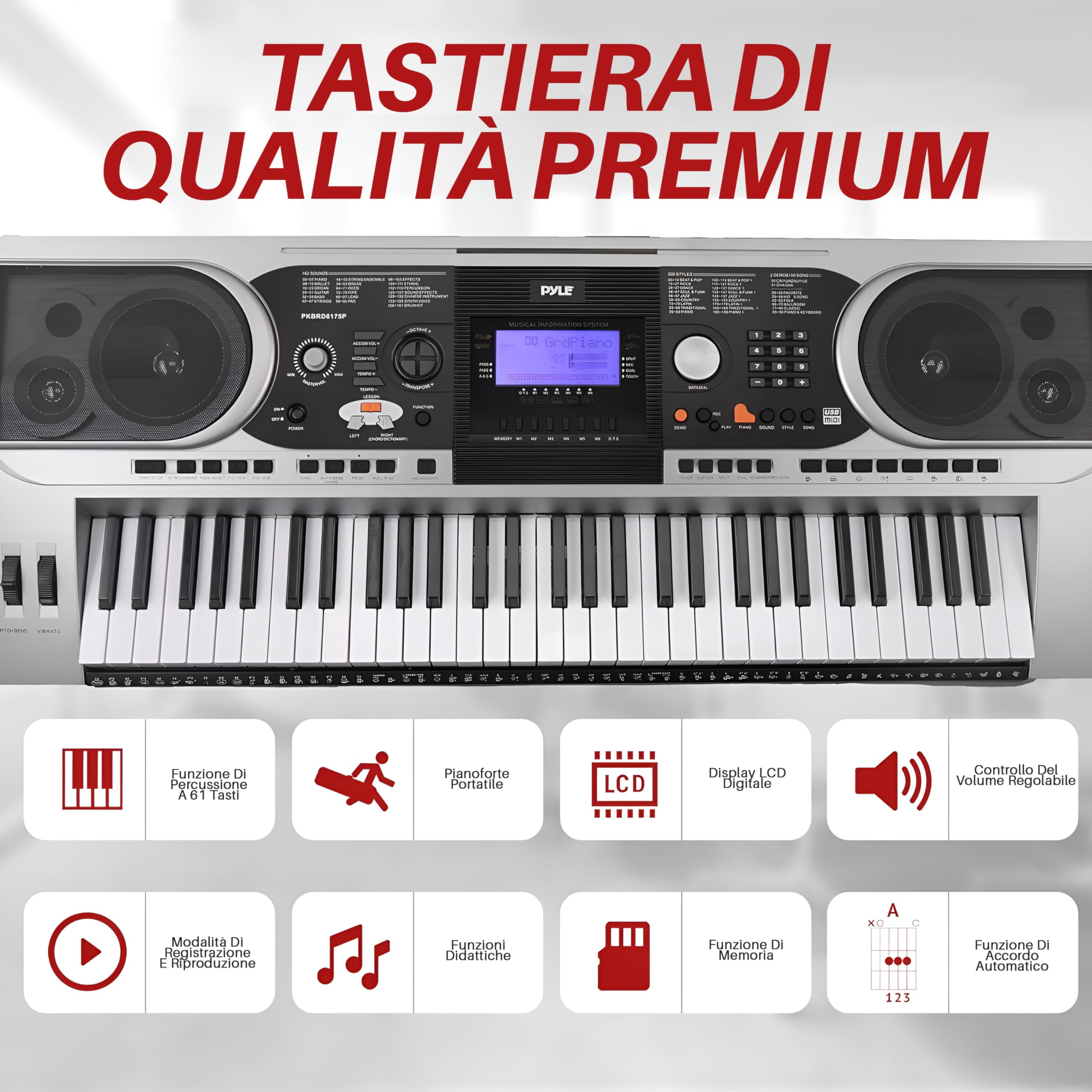 Pyle Pianoforte Digitale Portatile 2 in 1 a 61 Tasti, Tastiera Musicale e Pianola per Bambini e Adulti, con Pedale di Sostenuto, Cuffie, Borsa Impermeabile e Supporto