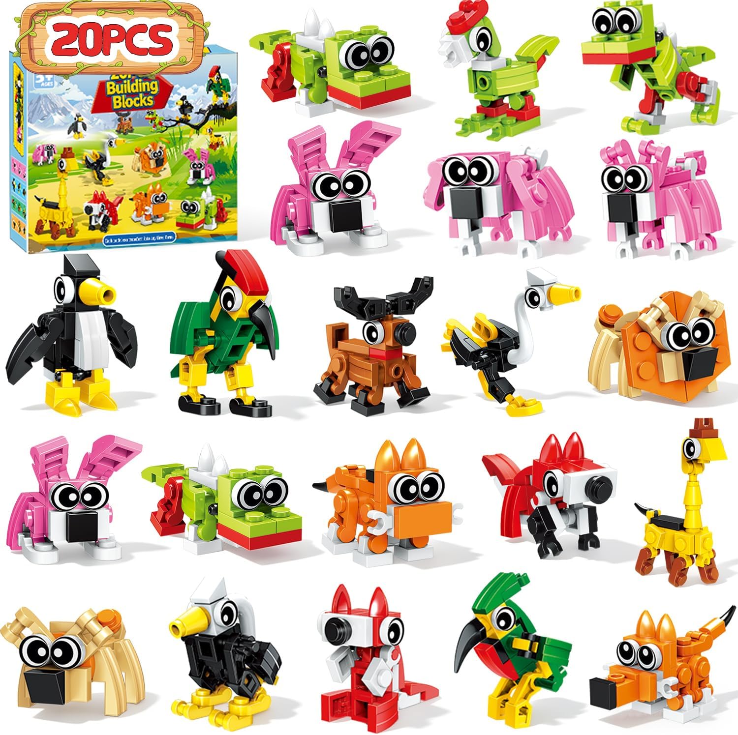 Party Favors for Kids, 20PCS Surprise Mystery Eggs with Animal Building Blocks, Goodie Bag Stuffers, Classroom Prizes Bulk Toys Birthday Gifts for Boys Girls, Treasure Box Toys, Pinata Stuffers