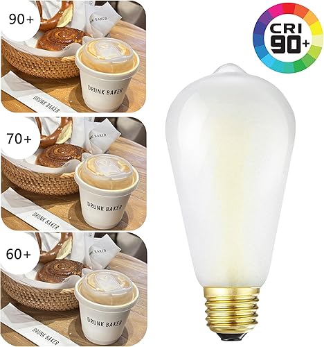 Miniatura 6 de Bombillas LED Edison E26, equivalente a 6 W, 600 lúmenes, AC120 V, blanco suave 3000 K, ST58 bombillas de filamento LED antiguas regulables con 90+