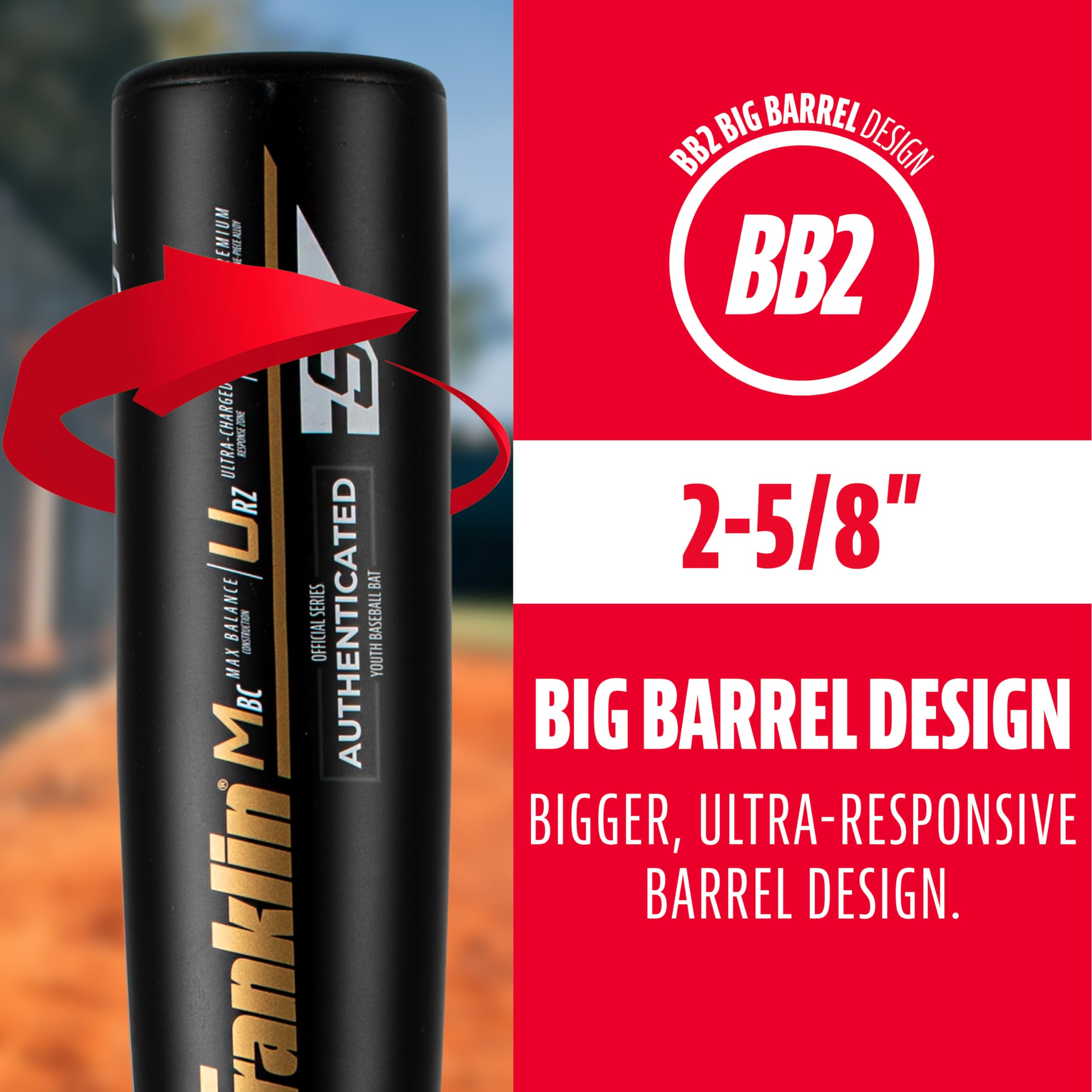 Franklin Sports - Bate de béisbol para jóvenes, Bates de béisbol para niños de 8 a 12 a 2 5/8 Pulgadas, Bate de Metal para niños, caída Juvenil -9 + -10 Bates de Aluminio, béisbol de Estados Unidos,