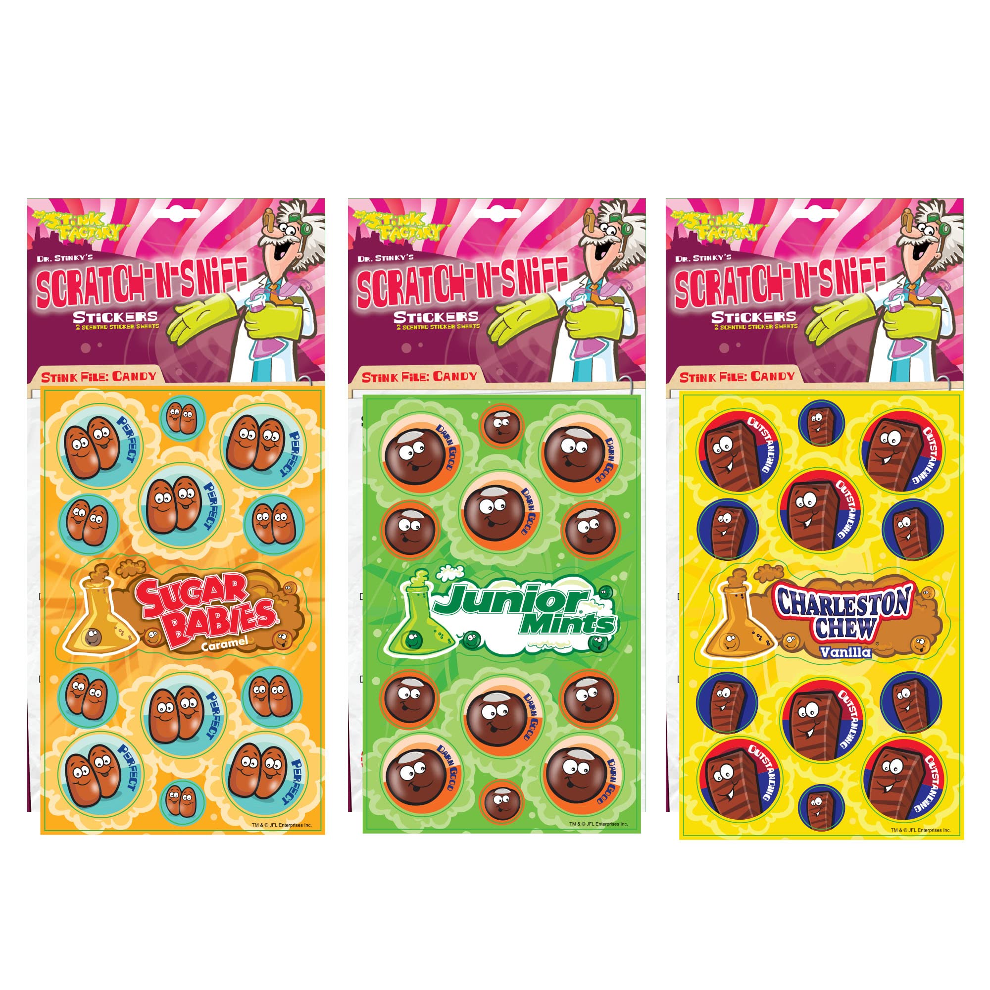 Just For Laughs Dr. Stinky's Scratch N Sniff Stickers 3-Pack- Charleston Chew, Sugar Babies, Junior Mints