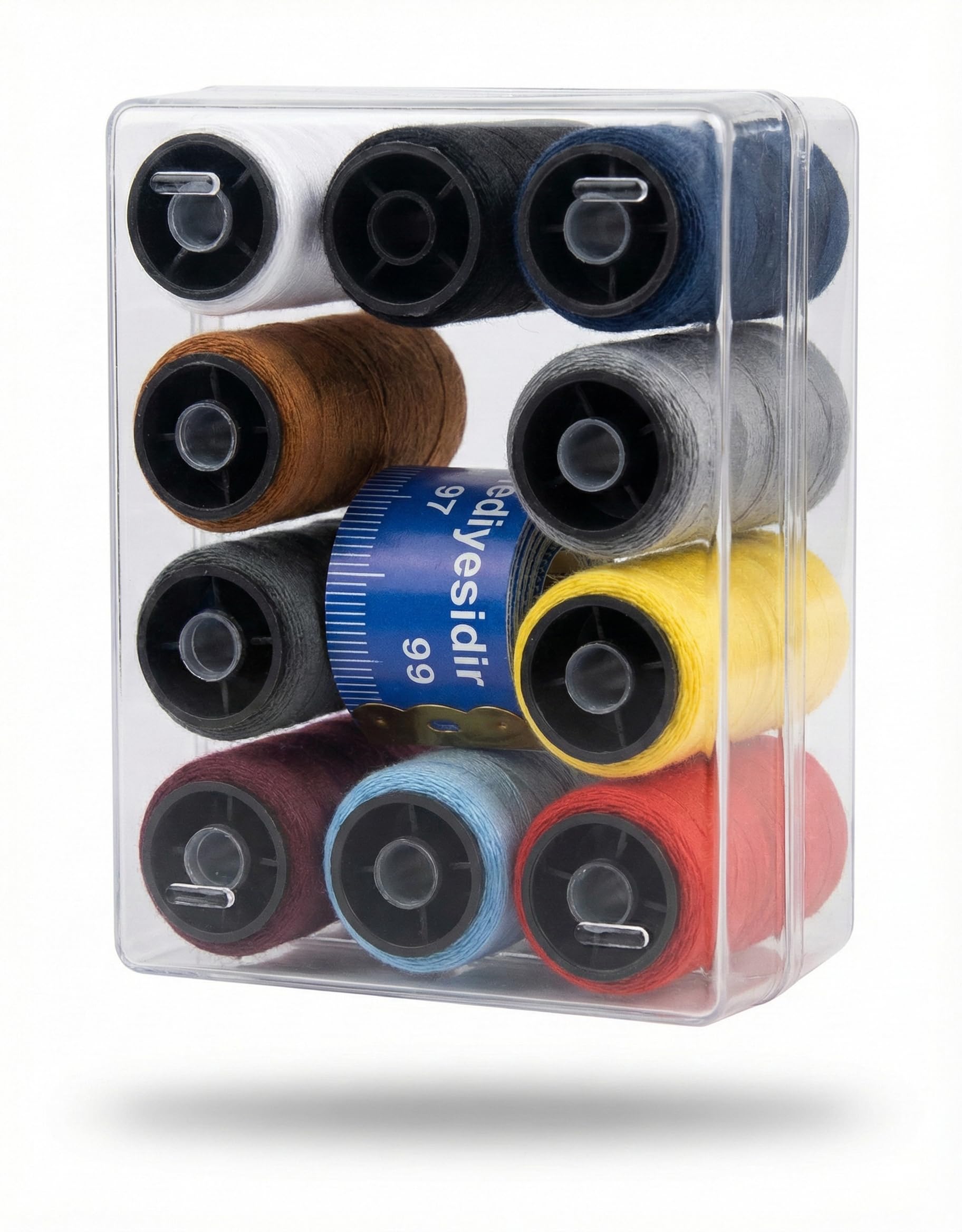Smartizi 10 Renk Dikiş İpliği Seti (Toplam 1000 Metre) - Kutulu ve Mezura Hediyeli Polyester Makara Seti - Dikiş Makinesi ve El Dikişi İçin Dayanıklı ve Renkli İplik Kiti