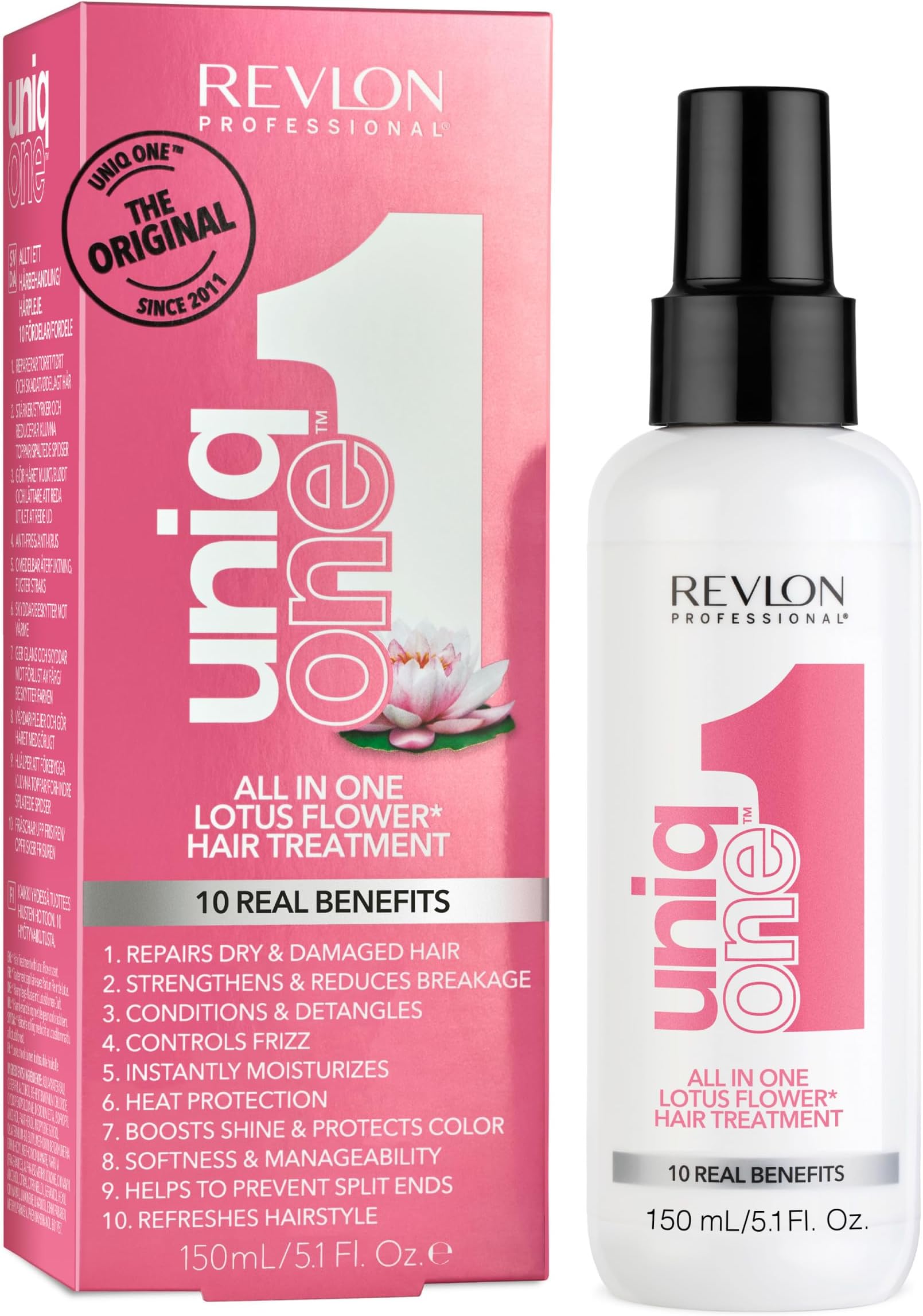 UniqOne Hair Treatment, Moisturizing Leave-In Product, Repair For Dry and Damaged Hair, Promotes Healthy Hair, Lotus Flower Fragrance, 5.1 Fl Oz (Pack of 1).