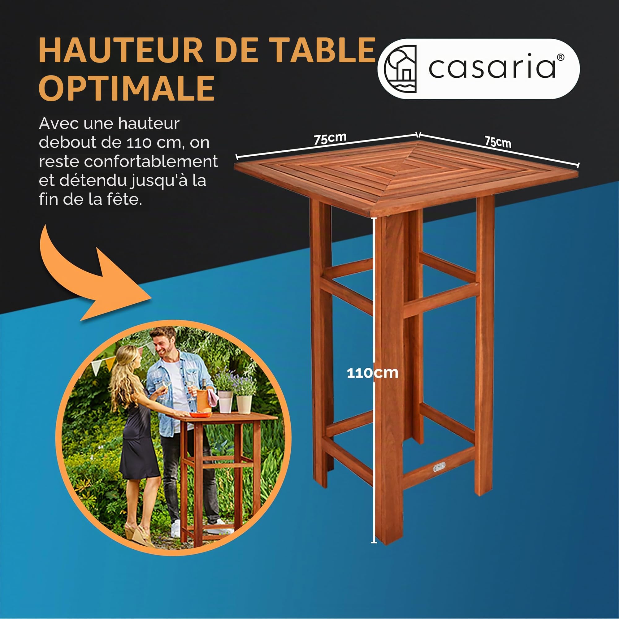 Casaria Table Haute avec 2 tabourets Ensemble de Bar en Bois d'acacia Mange Debout intérieur extérieur