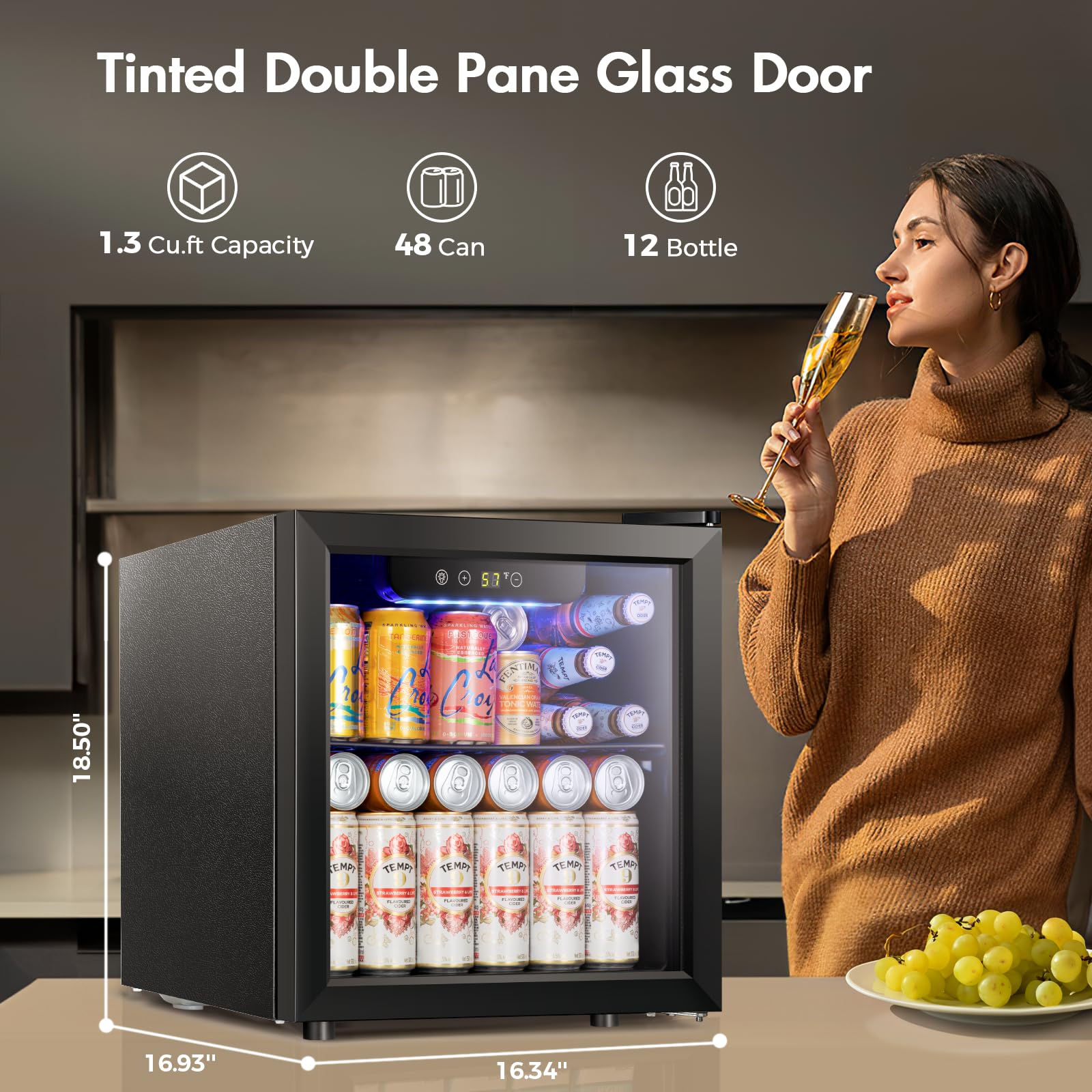 Kismile 1.3 Cu.Ft Beverage Refrigerator And Cooler,12 Bottle 48 Can Mini Fridge Glass Door, Digital Temperature Display For Soda, Beer Or Wine, Small Drink Dispenser Cooler For Home, Office, Bar on Fridge.com - View 5