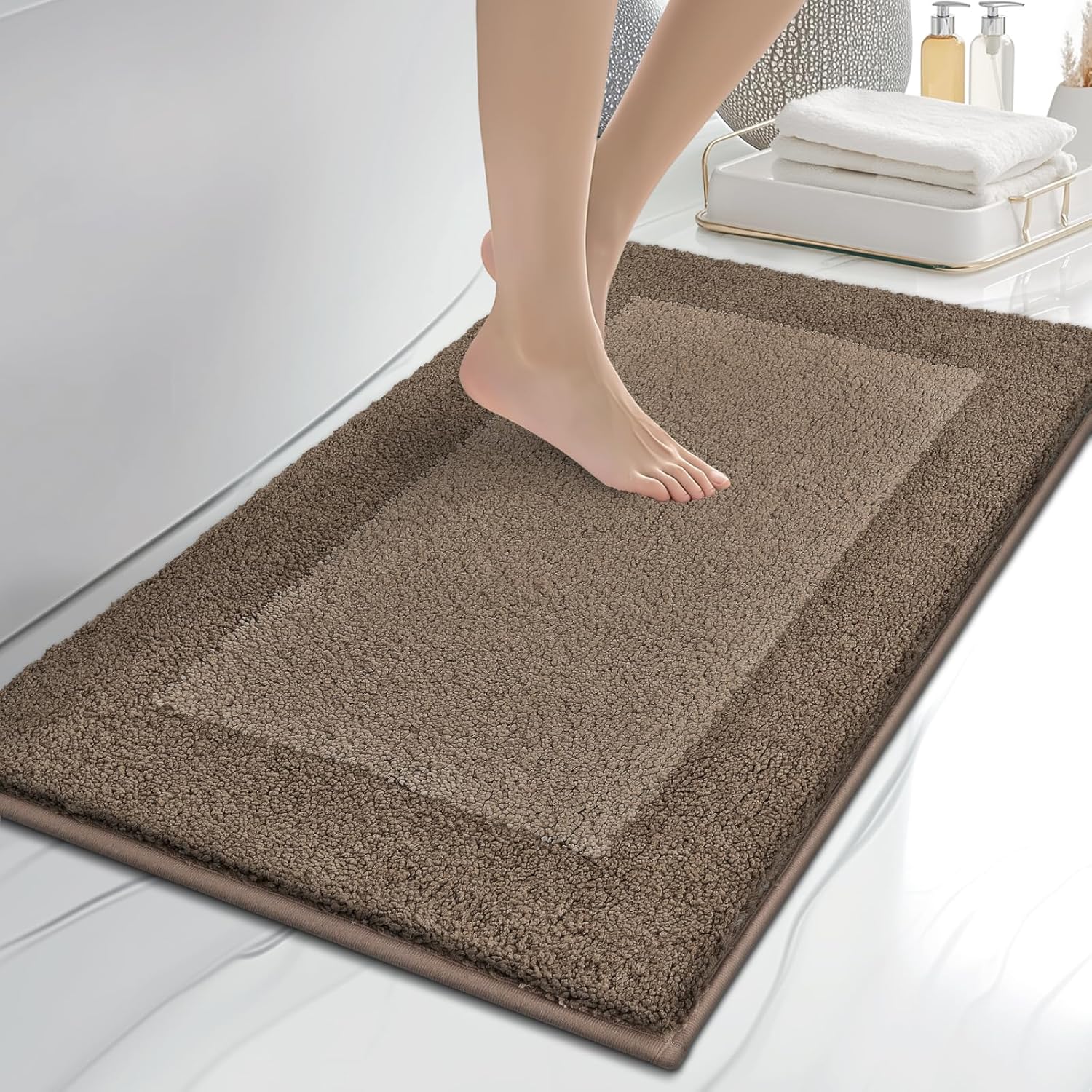 Bathroom Rugs 20" x 30", Non-Slip Extra Soft Absorbent Bath Rugs, Machine Washable Quick Dry Bath Mats for Bathroom Floor, Shower, Bathtub and Sink, Grayish Brown & Coffee Grayish Brown & Coffee 20" x 30"