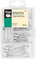 Dritz 1480 Assorted Safety Pins Brass & Nickel Steel with Storage Box - 100 Count for Sewing Quilting Crafts