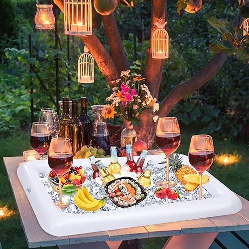 Miniatura 4 de Paquete de 4 recipientes inflables para servir hielo en la piscina, fiesta, bufé, bandeja de hielo flotante, recipientes para bebidas de alimentos