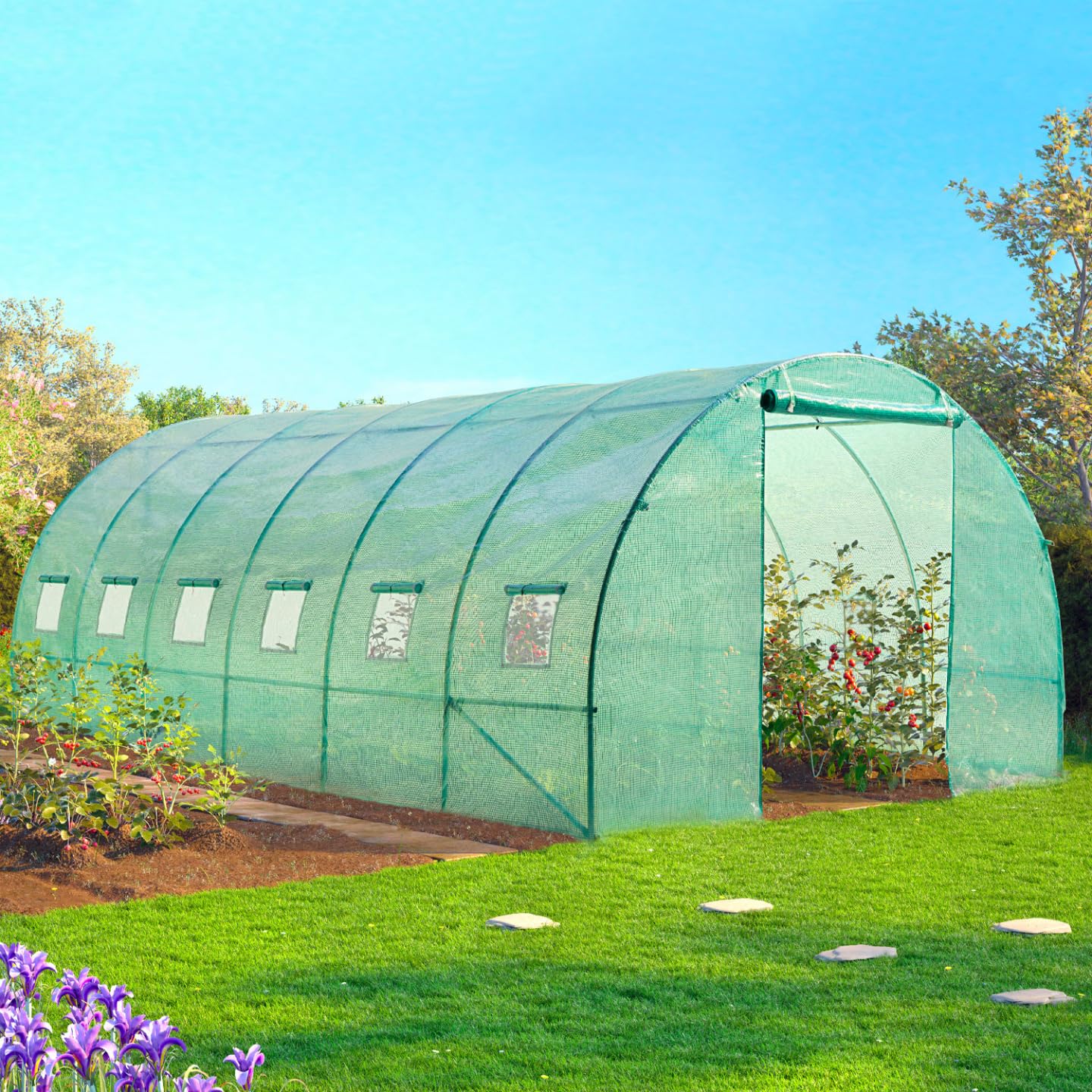 IDMarket - Bâche de Rechange 130 GR/m² pour Serre 18M² Verte 4 Saisons CRIMÉE