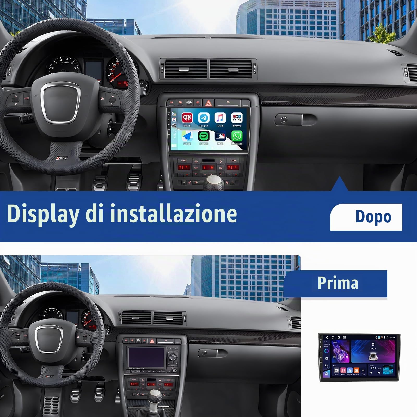 SIXWIN 4+64G Autoradio Android 13 per Audi A4 S4 RS4 8E B6 B7(2000-2009) con CarPlay/Android Auto/Mirror Link,9 Pollici HD TouchScreen Schermo Navigatore WiFi Bluetooth 5.0 RDS/FM 32EQ