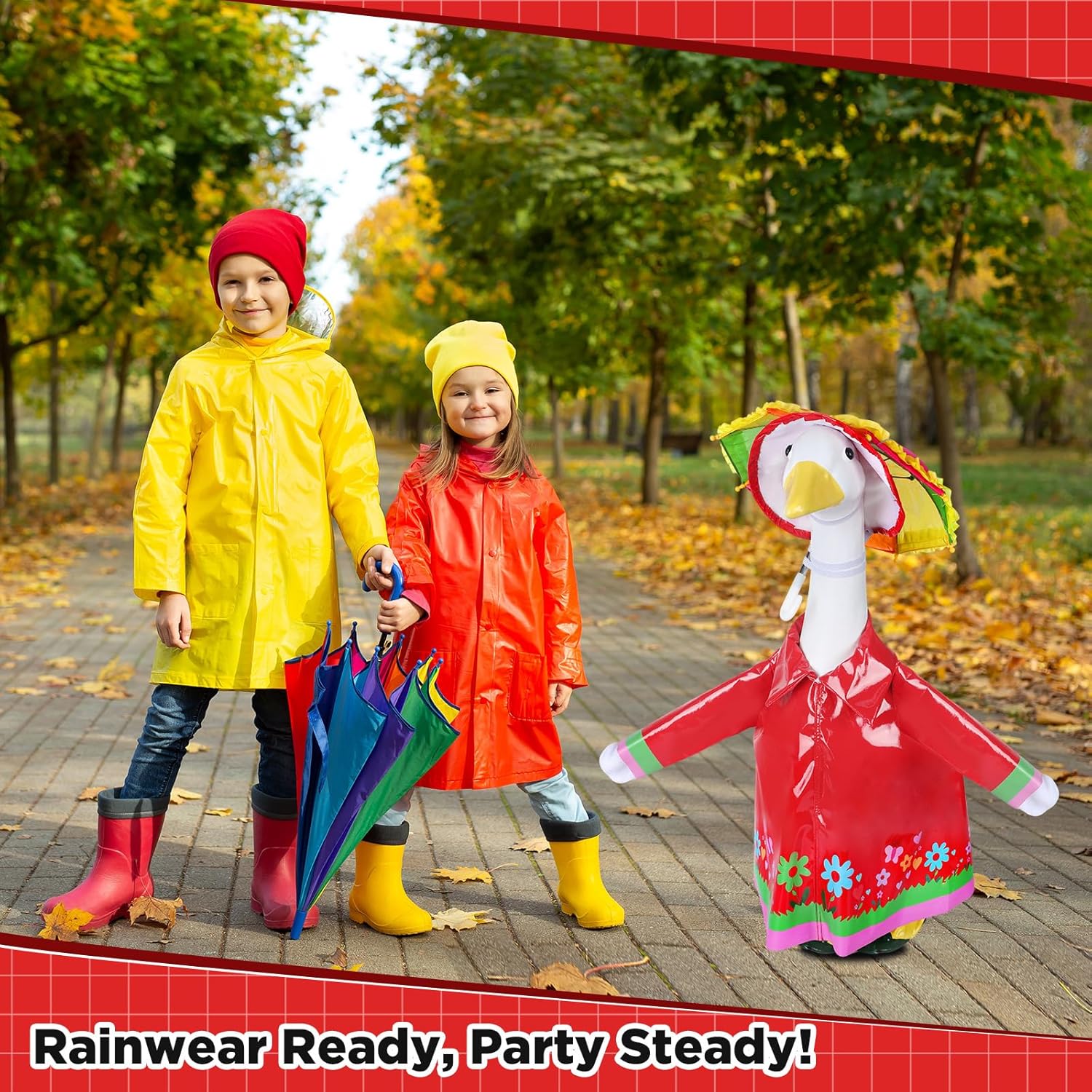 OBUSATT Red Raincoat Porch Goose Outfits Summer Geese Costume Set Spring Cute Goose Red Raincoats Umbrella and Hat Fit for 23" Lawn Decor Outdoor Garden Yard Patio Statue Summer Decoration