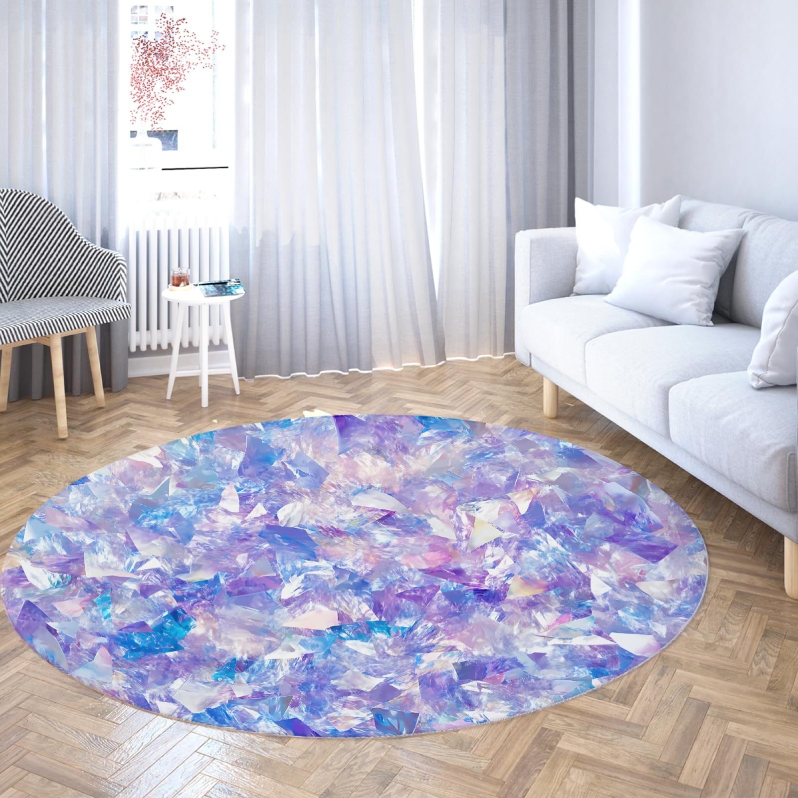 Tapis violet bleu irisé rond doux Rêve Cristal pour une ambiance douce