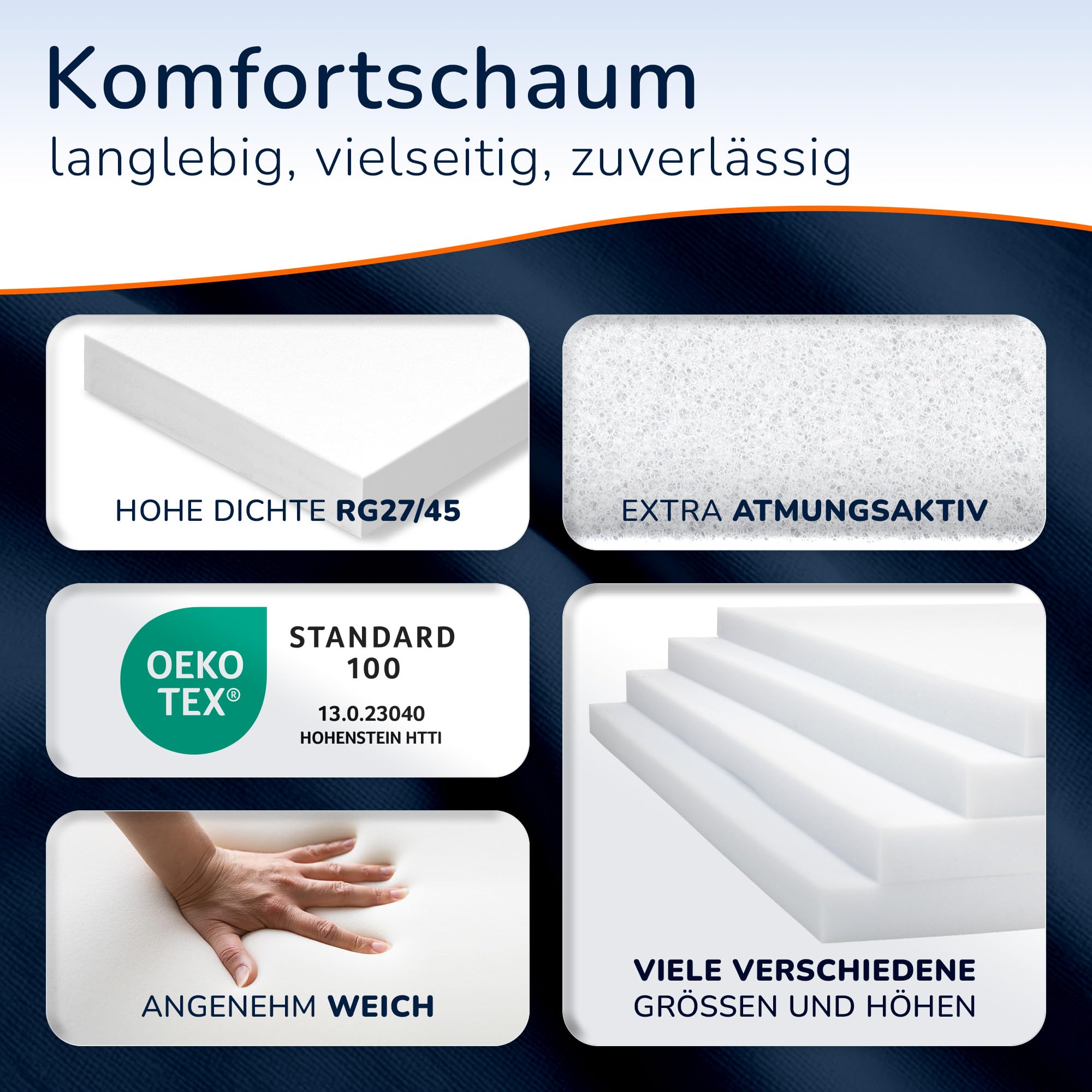 MSS e.K. Schaumstoffplatte Polster Auflage Topper - 200 x 50 x 5 cm - RG27/45