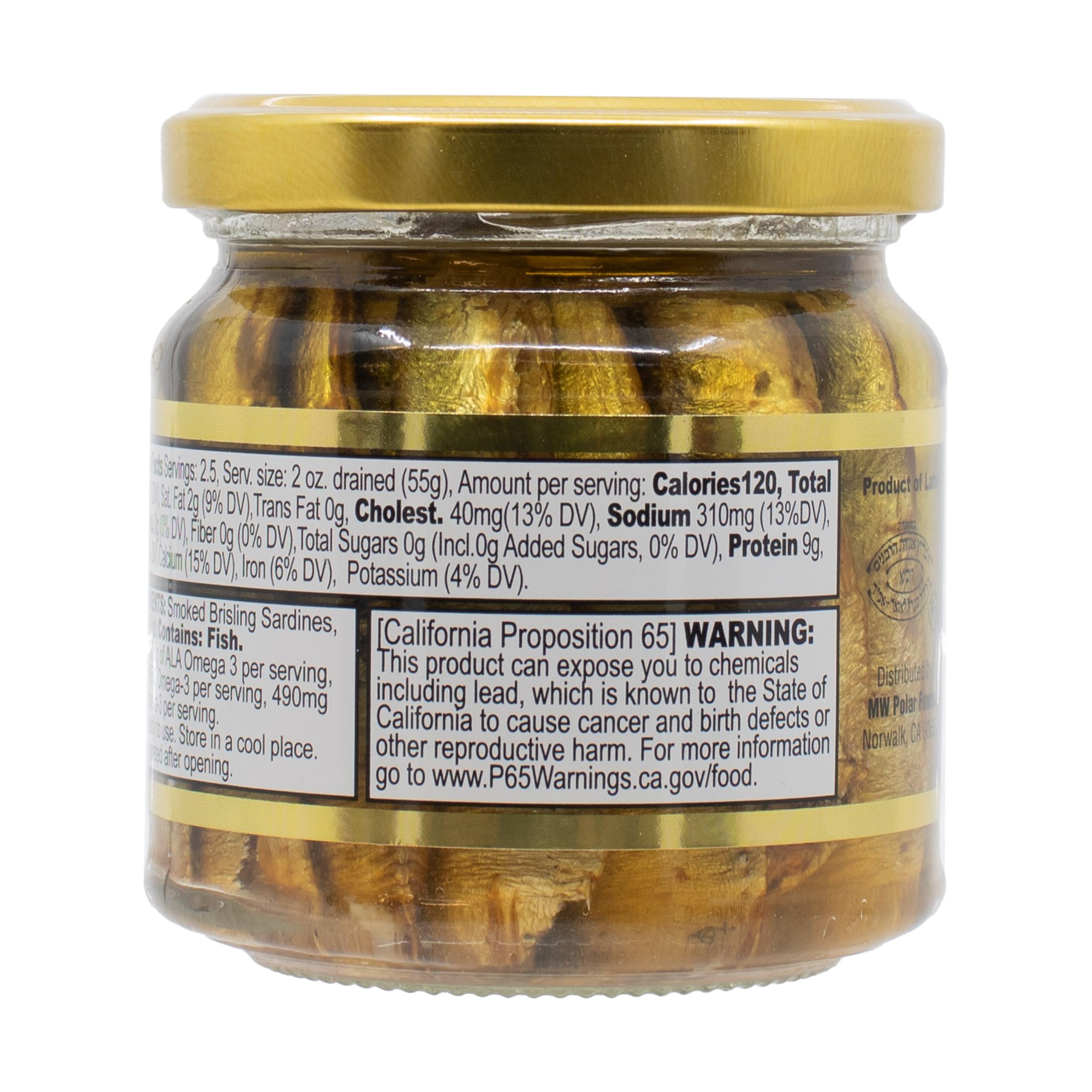 MW Polar Naturally Alder Wood Smoked Brisling Sardines in Olive Oil, 6.5oz Jar (Pack of 6) | Kosher Friendly, Wild-Caught, Hand-Packed, High in Omega-3, Keto, Paleo, Gluten-Free, Non-GMO