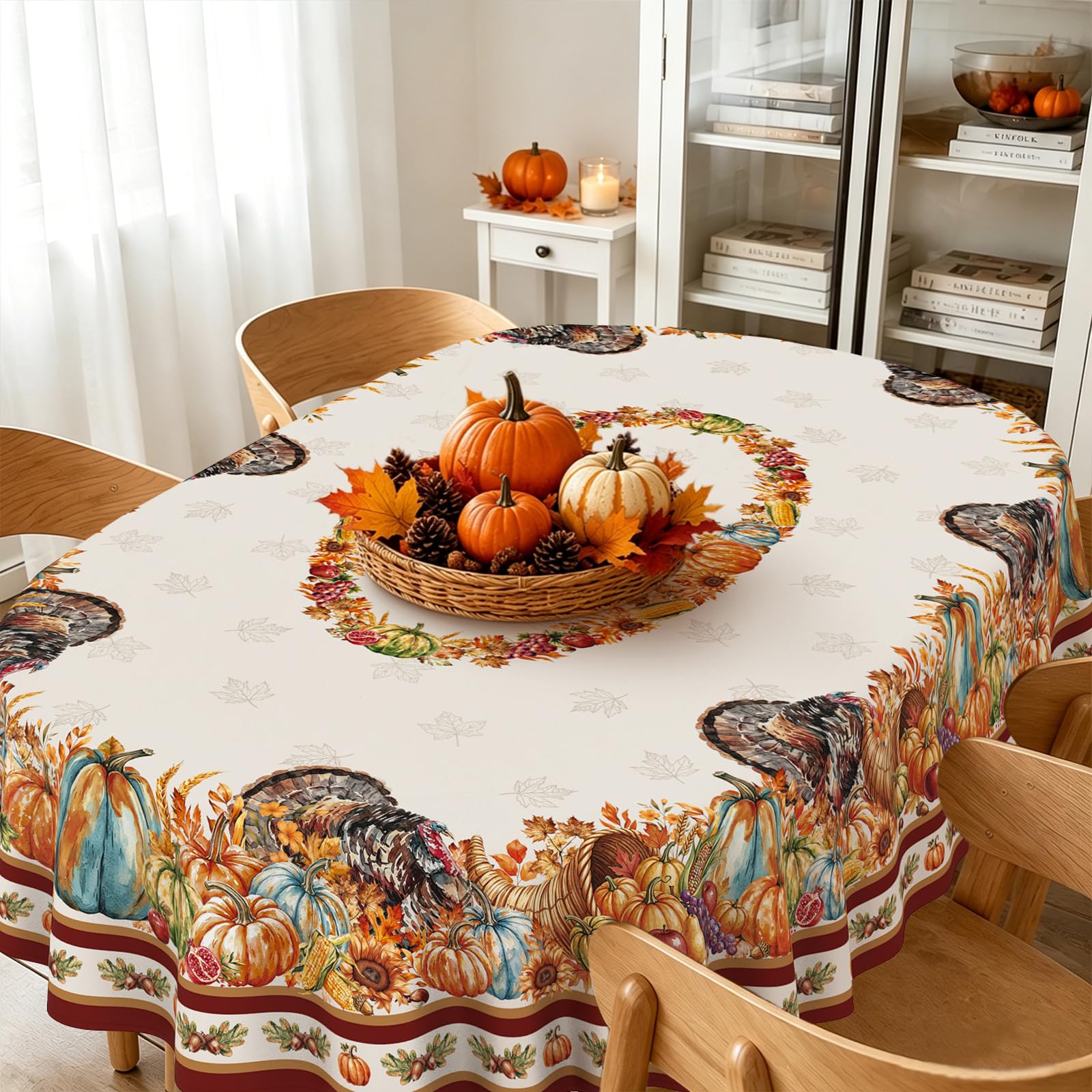 yrhsnclsdg Thanksgiving Tablecloth Fall Tablecloth Oval 60x84 Inch, Autumn Harvest Turkey Pumpkin Table Cover Waterproof for Fall Thanksgiving Dinning Table Decorations