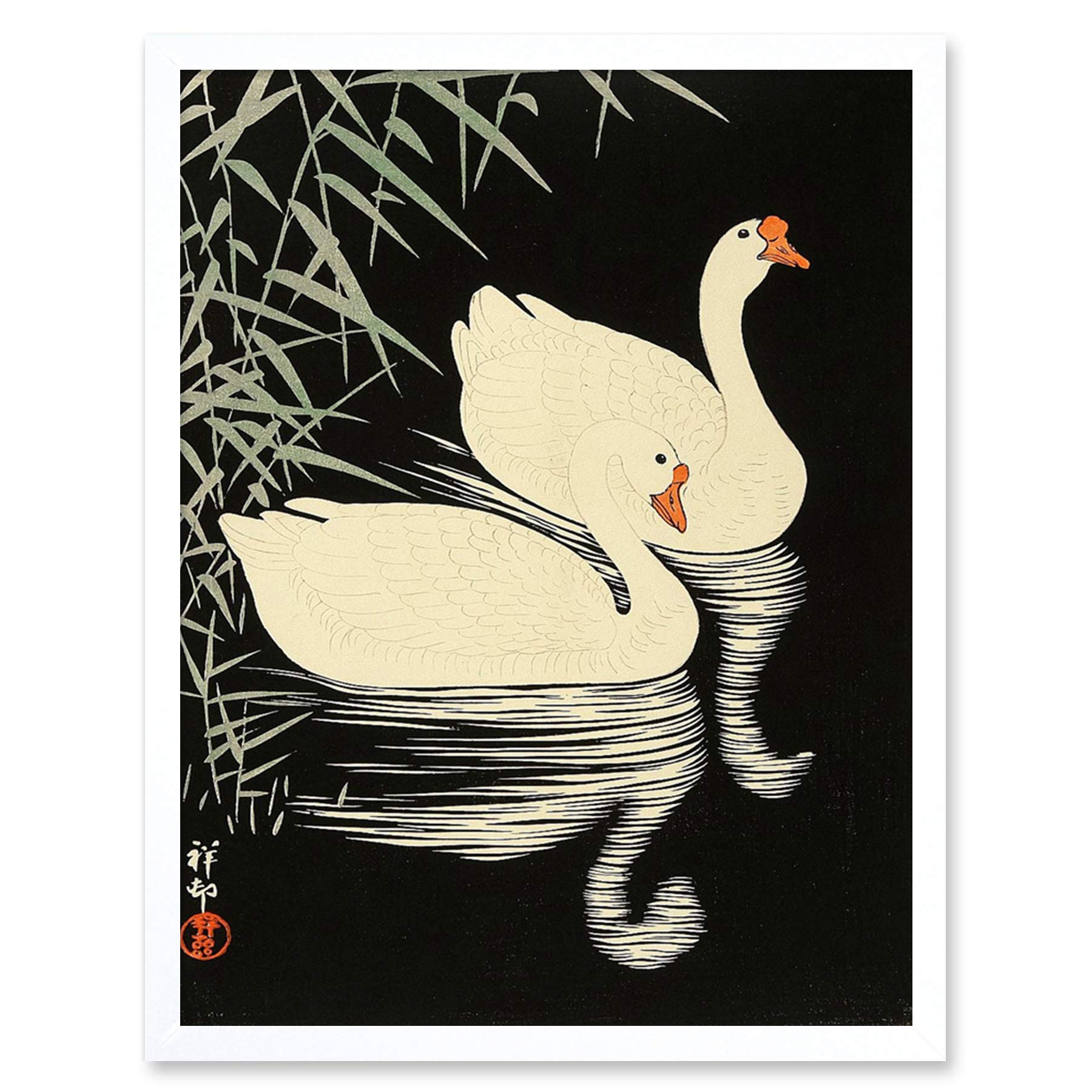 Wee Blue Coo Ohara Koson Swans Art Print Framed Poster Wall Decor 12x16 inch