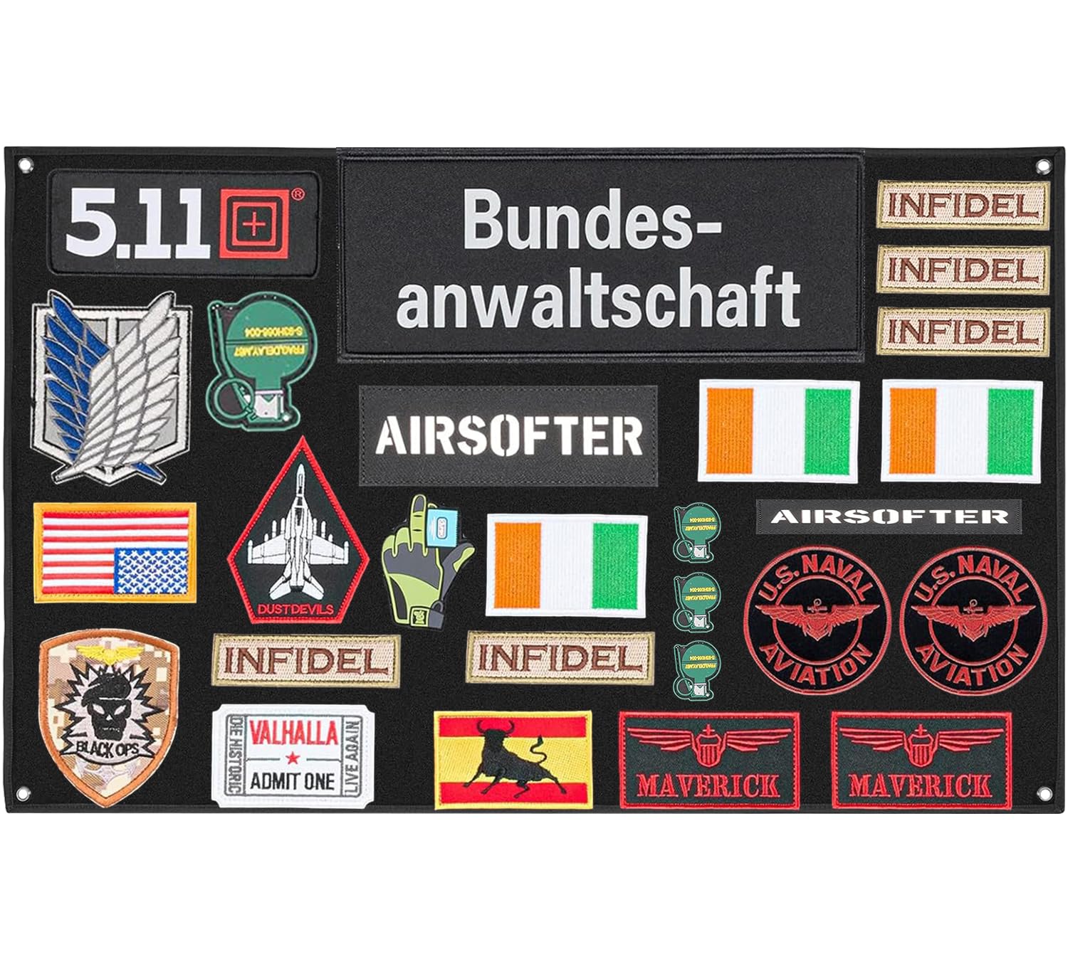 Tapis Velcro Mural Tactique 60x45 Cm – Support Patchs Militaires, Badges, Collectionneurs, Noir