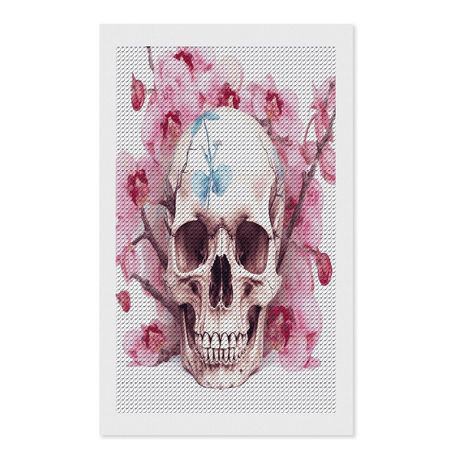 FekiLoot Human Skull Pink Flowers Diamond Art Kits for Adults Diamond Painting Kits for Beginners DIY Diamond Art Kits Round Full Drill Diamond Dot Gem Painting for Home Wall Decor Gift 12"x20"