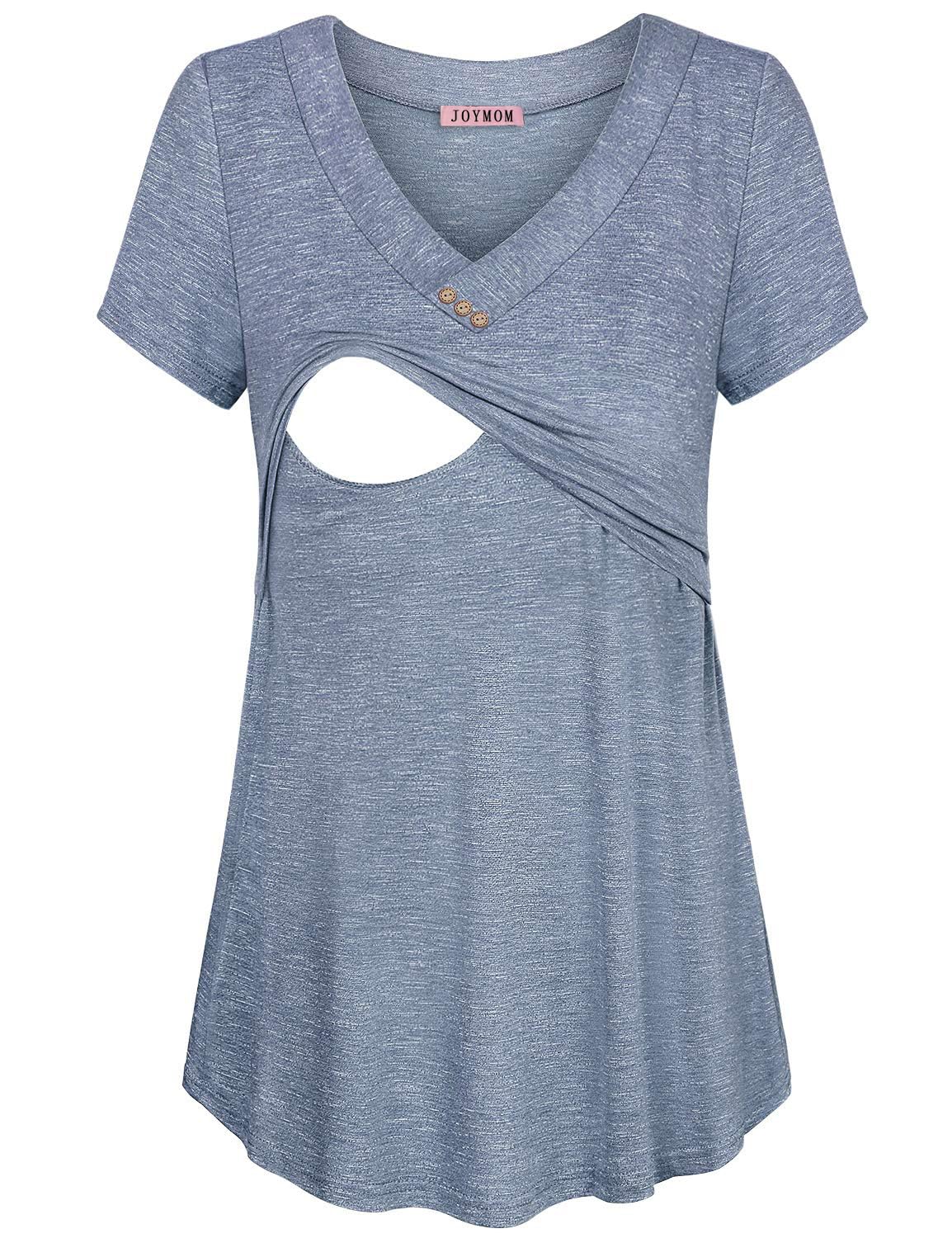 Joymom Womens V Neck Short Sleeve Nursing Tops Maternity Breastfeeding Shirts S-2XL
