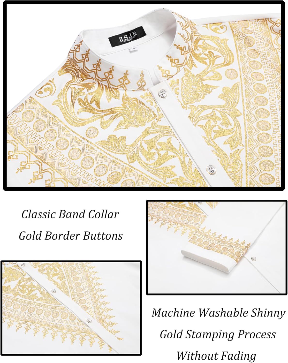 Mens African 2 Piece Set Metallic Traditional Suit Gold Stamp Printed African Dashiki Shirt and Pants Outfit - Image 5