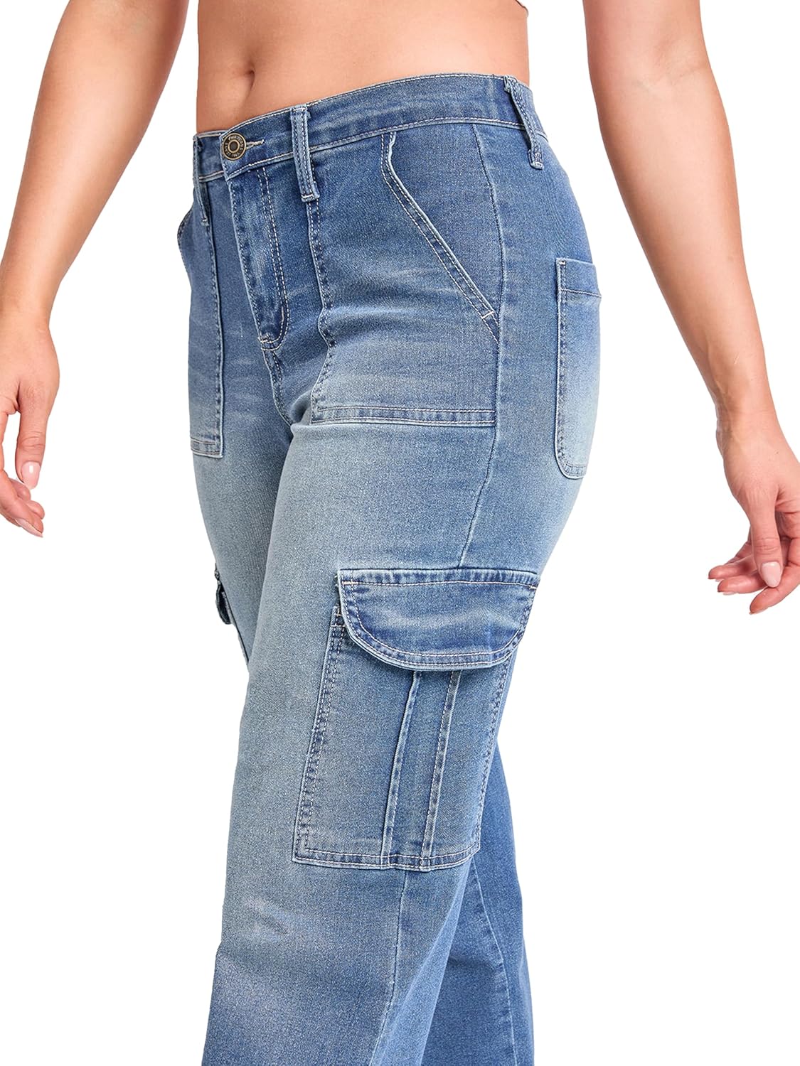 YMI Womens YMI Jeans Women's High Rise Elastic Waist Cargo Straight Leg Jeans - Image 3