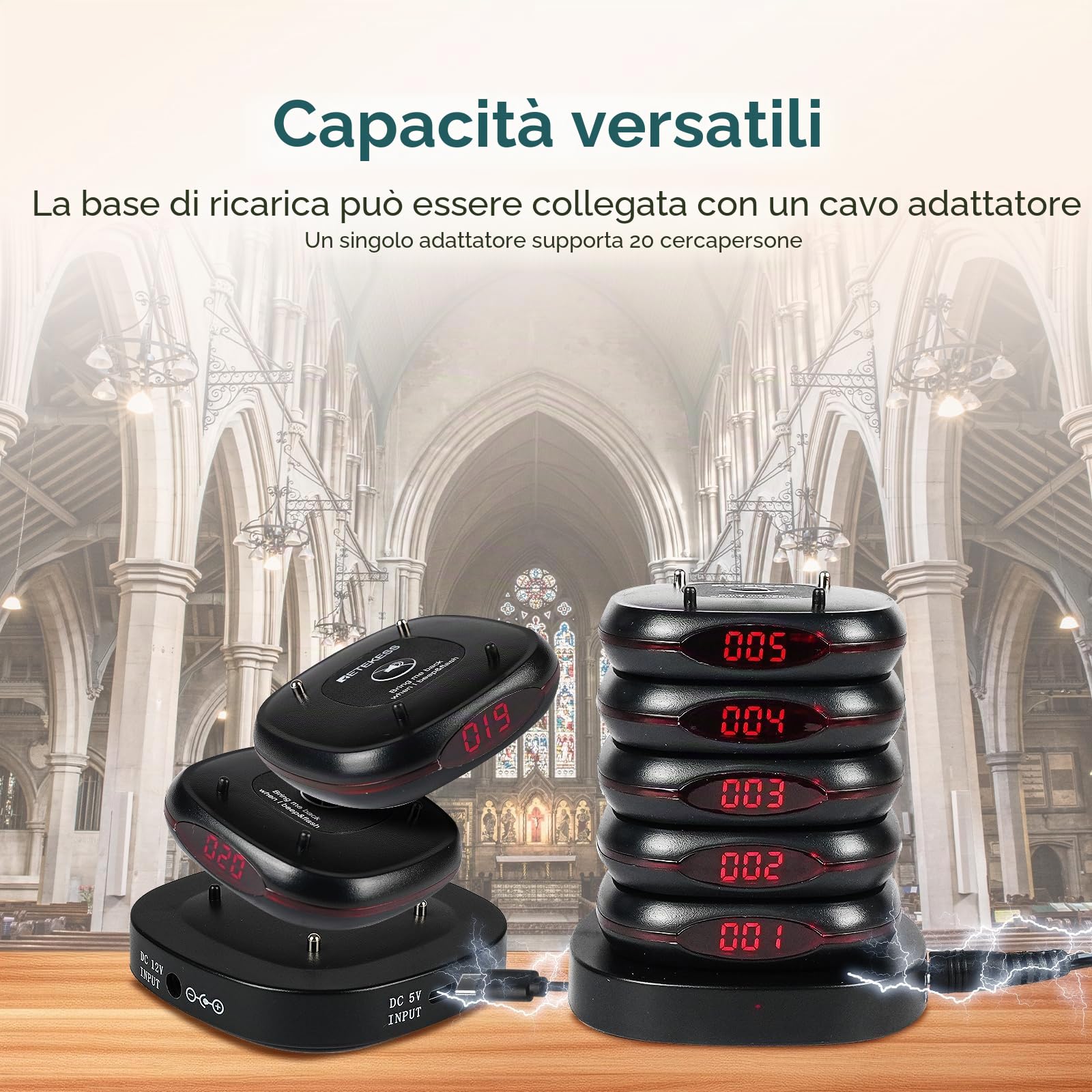 Retekess TD161 Cercapersone Ristorante, Pager Ristorante, 40 Cercapersone | per Area Ristoro, Centro di Intrattenimento, Resort, 500M All'Aperto, Tastiera Rimovibile, Pulsante Mute
