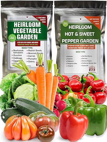 Semillas de vegetales, dulces y picantes más populares para jardinería al aire libre, interior e hidroponía  Total de 20 bolsas individuales con