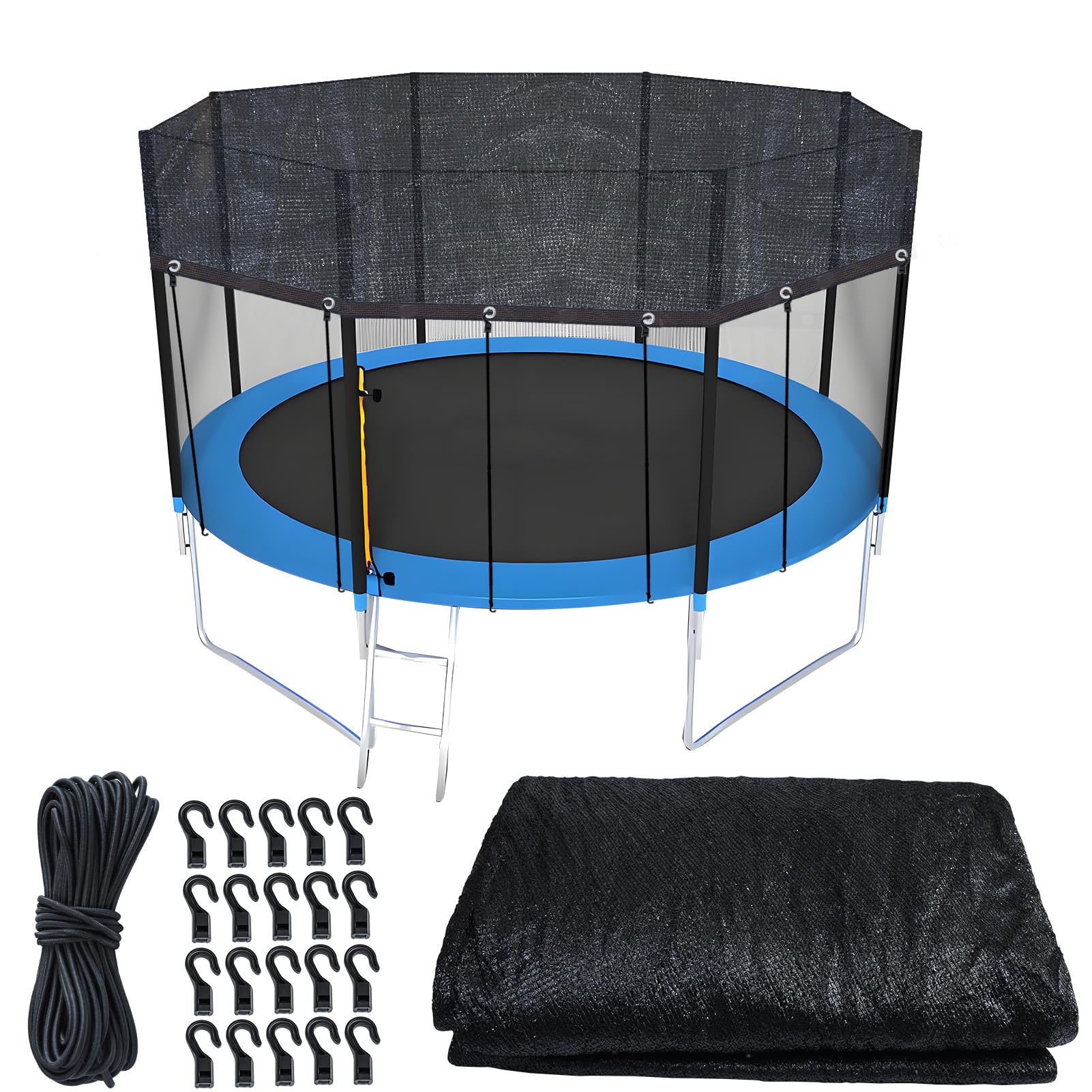 Trampoline Cover Round 12 Holes 90% Sunblock Shade Cloth 12FT Black Trampoline Top Shade Cover Sun Shade Mesh Tarp with 49FT Elastic Cord & 24 Plastic Hooks for Outdoor Backyard Playground(Tent Only) — view 2