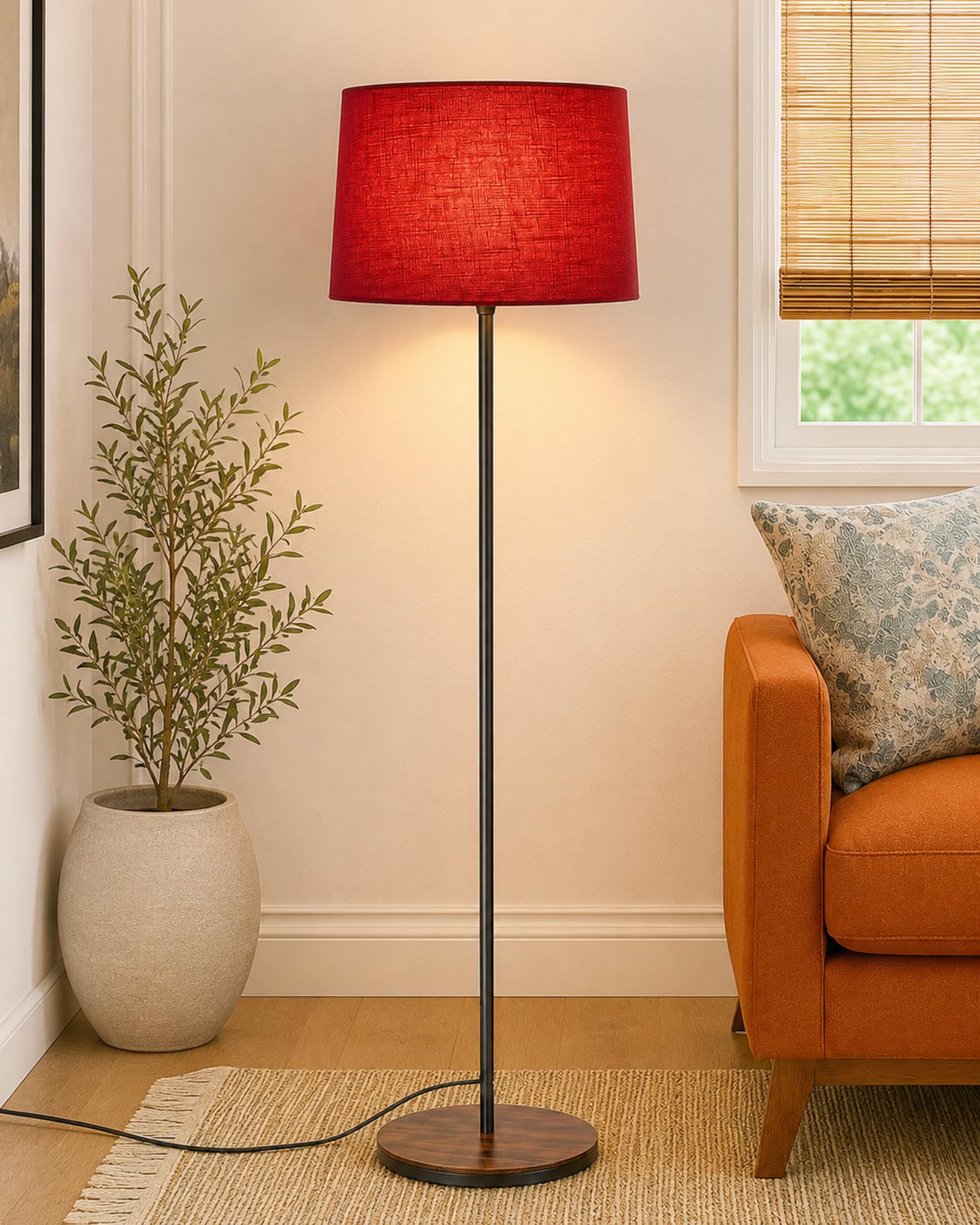 Homesake® Modern Floor Lamp for Living Room Traditional Farmhouse Boho Floor Lamp Mid-Century Pole Lamp with Linen Lamp Shade Modern Bohemian Floor Lamps for Living Room Bedroom Office (Red)-image-32