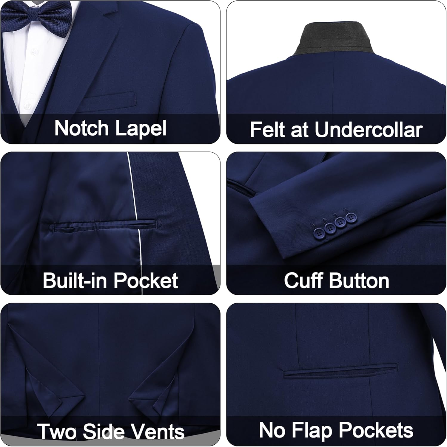 MAGE MALE Men's 3 Pieces Solid One Button Suit Elegant Slim Fit Single Breasted Party Tuxedo Blazer Vest Pants Set - Image 5