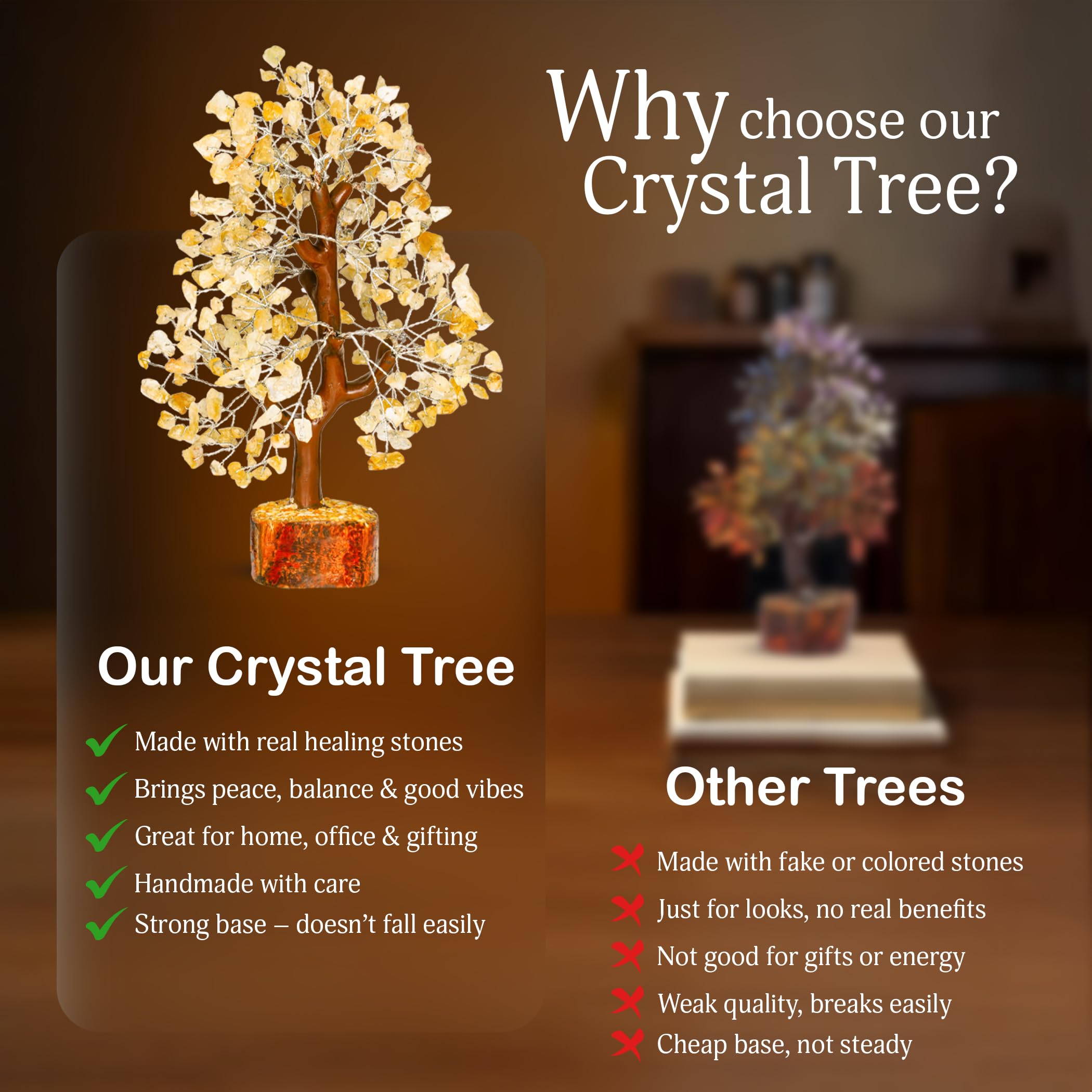 YATSKIA Citrin Kristall Stein,Kristalle Baum, Edelstein Baum, Bonsai Bäume, Baum für Zuhause, Kristall Baum des Lebens, Meditationszubehör, Kristallbaum für Positive Energie, Arbol De La Abundancia