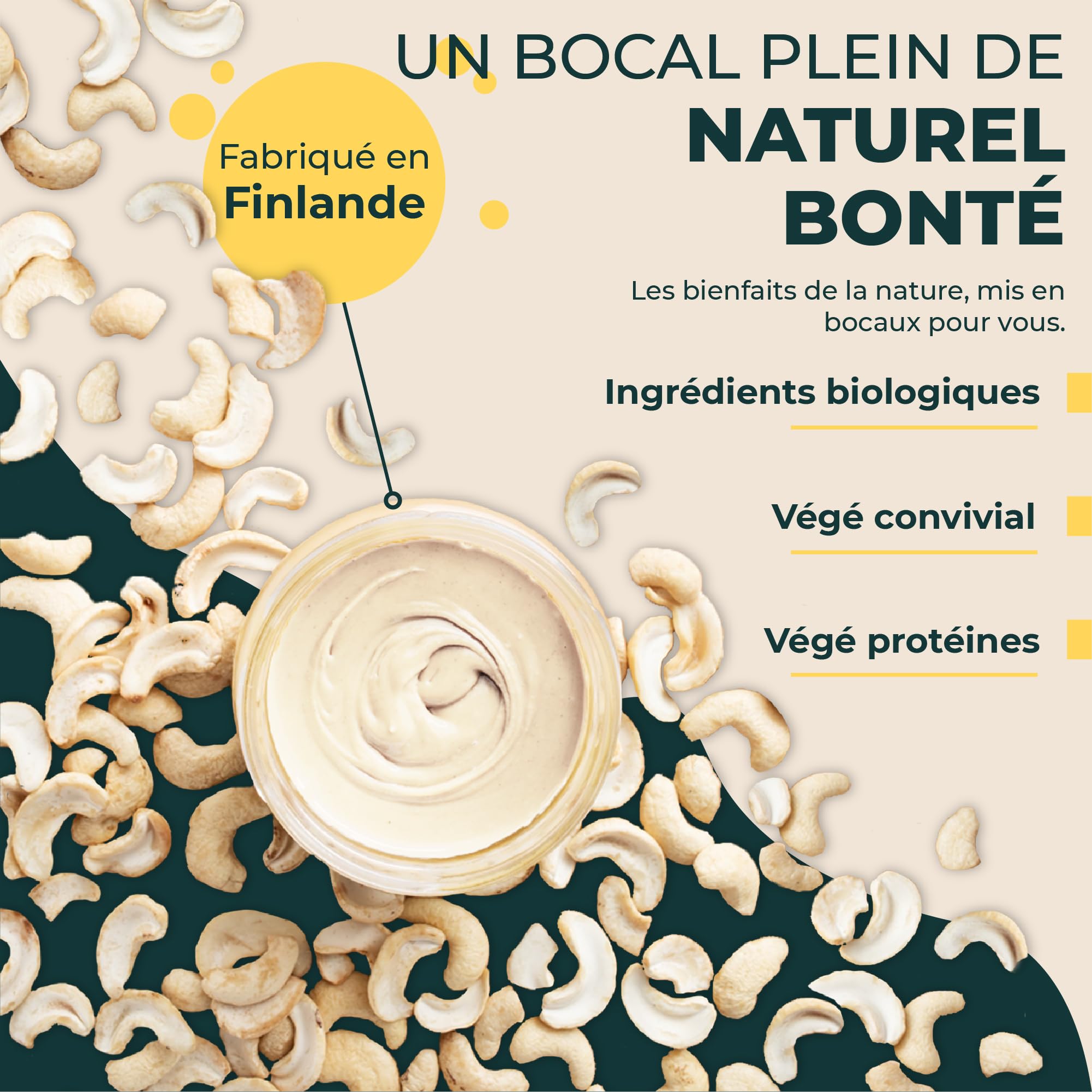 FOODIN Noix de cajou bio dans un verre – 100 % naturel noix de cajou, beurre de cajou (2 x 250 g)