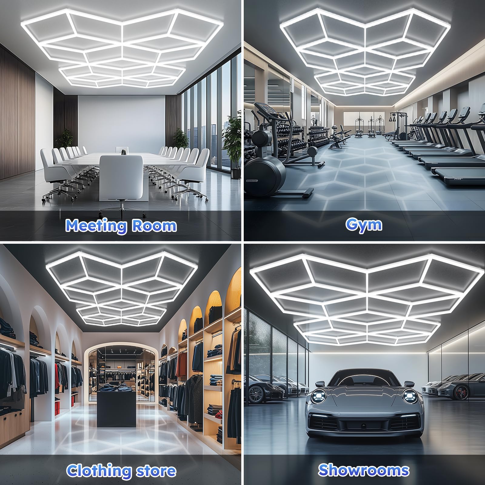Grandes lumières LED hexagonales – Lumières hexagonales en surstock pour garages, magasins, salles de conférence, ateliers de réparation automobile