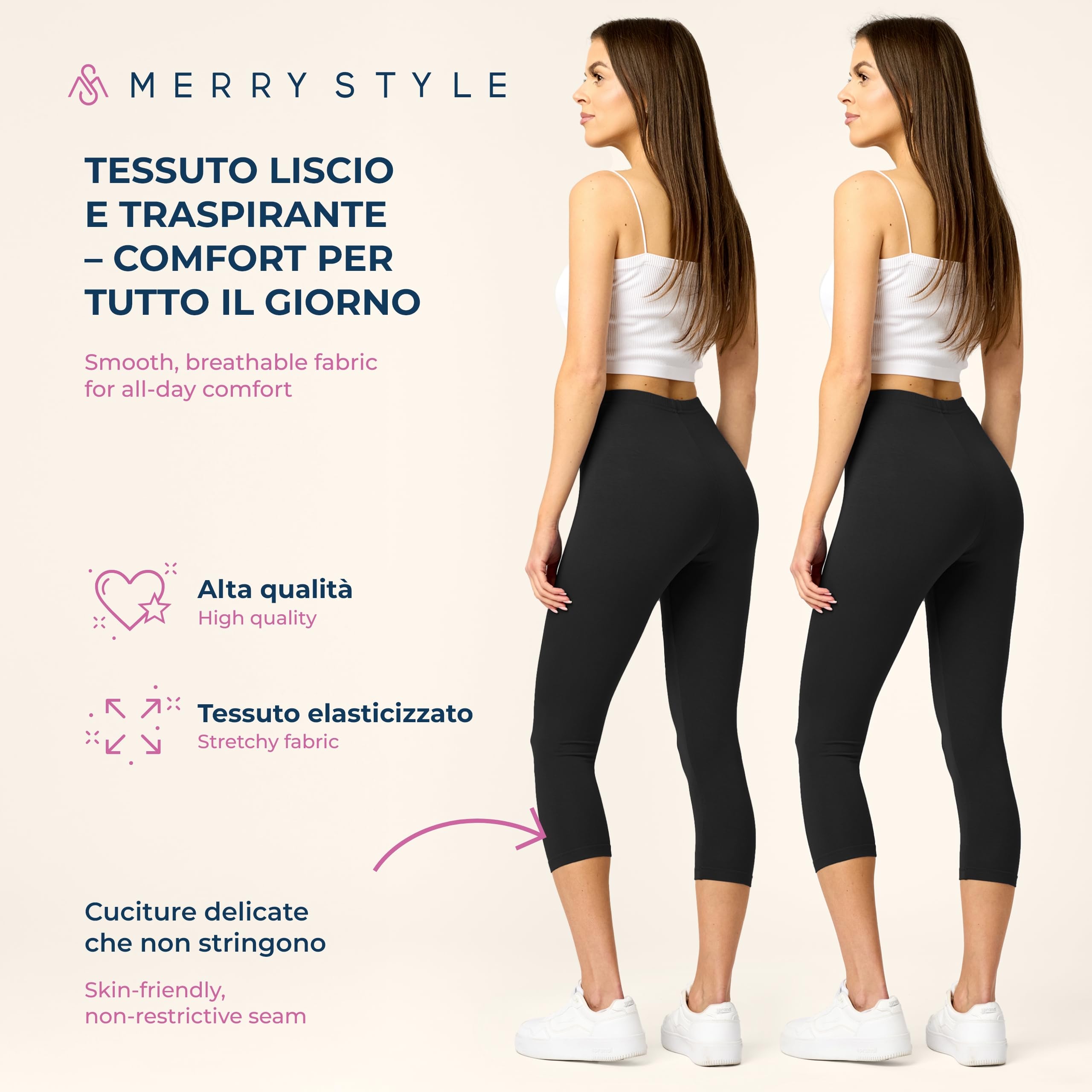 Merry Style Leggins Corti Donna 3/4 Pantaloni Capri Leggins Donna in Viscosa Traspirante, Pantaloncini Fitness Corti per Sportivi o Casual (2Pack) MS10-144