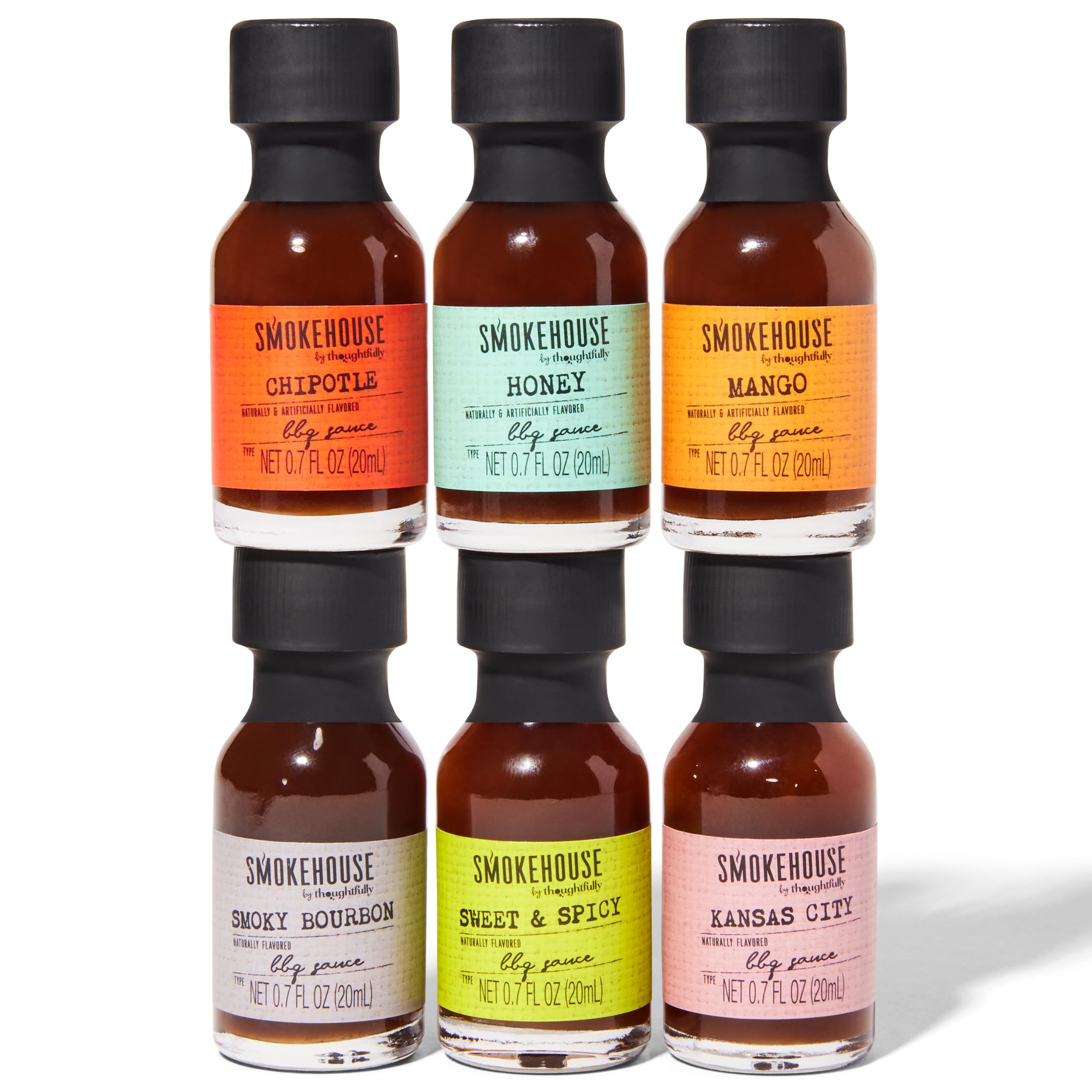 Modern Gourmet Foods – Set Regalo 6 Salse BBQ – Mini Bottiglie – Kansas City, Bourbon, Habanero & Altro – Regalo per Uomo e Donna – Compleanno, Festa del Papà & Natale – 6 x 20 g