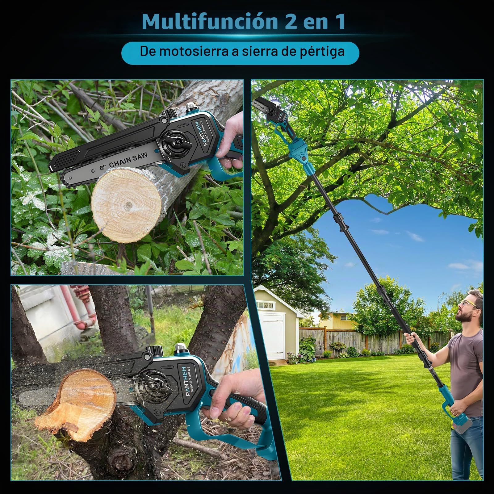 Percha podadora telescópica compatible con Makita 18V (sin batería) | Eléctrico de 6 pulgadas mini motosierra inalámbrica cabeza giratoria 90°, engrasador automático ligero y manejable