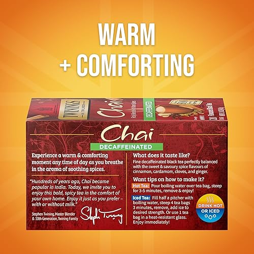 Miniatura 2 de Twinings, Decaffeinated Chai - Té negro Chai sin cafeína y con especias dulces y sabrosas, caliente o helado, el embalaje puede variar, 120 bolsitas