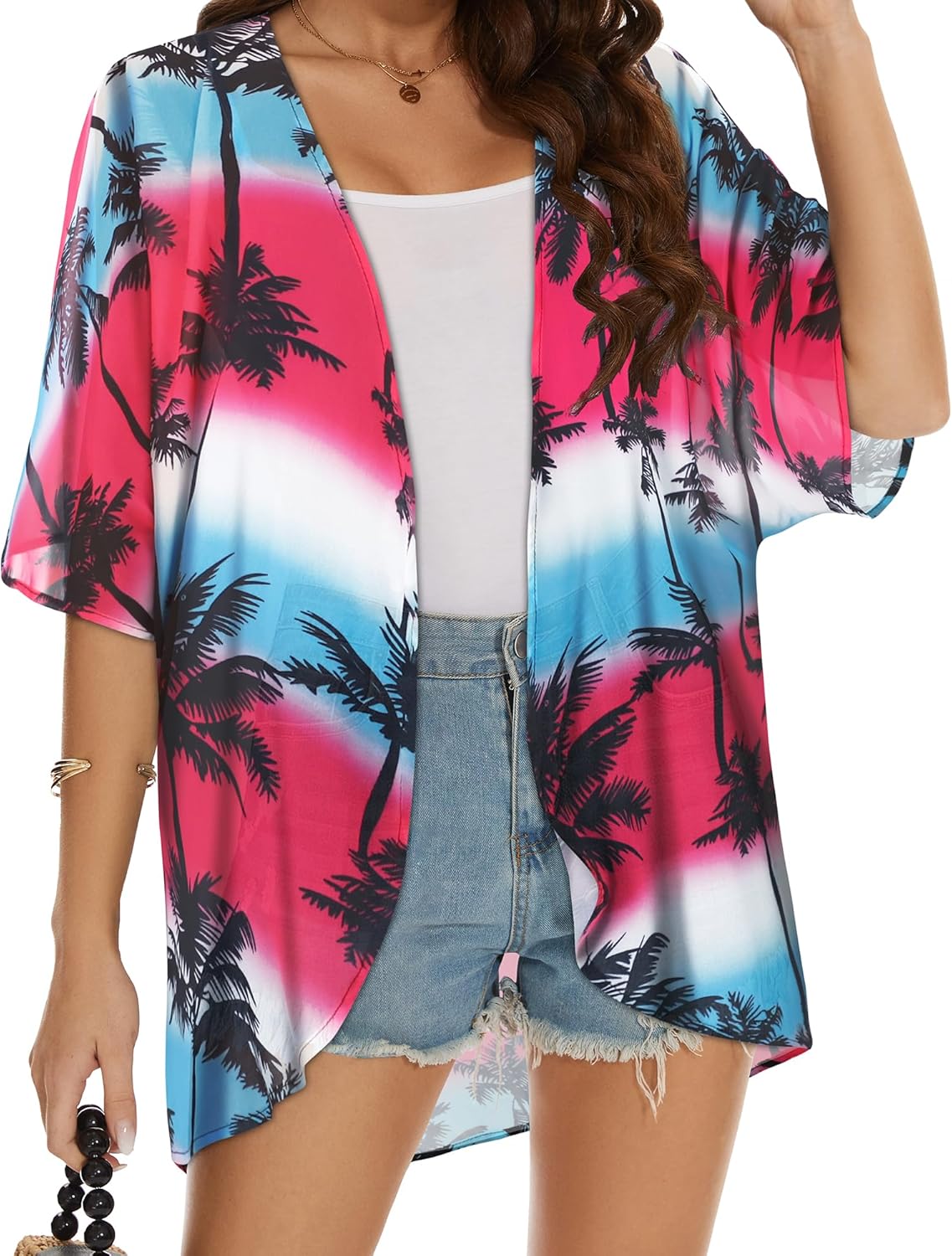 Womens Kimono Beach Cover Up Chiffon Cardigan Floral Tops Loose Capes - Image 5