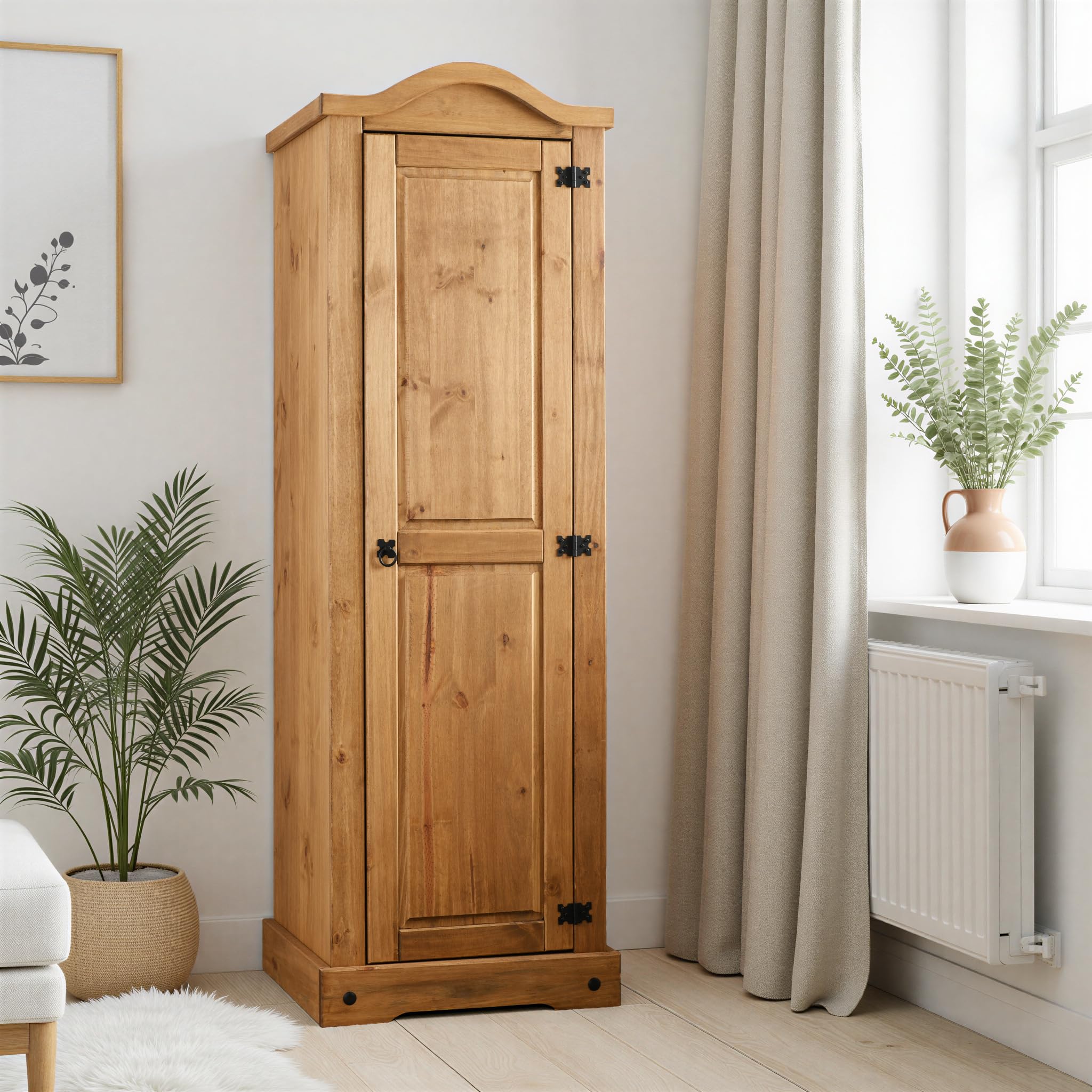 Seconique Corona 1 Door Wardrobe, Distressed Waxed Pine, 184.5X60x56.5 Cm