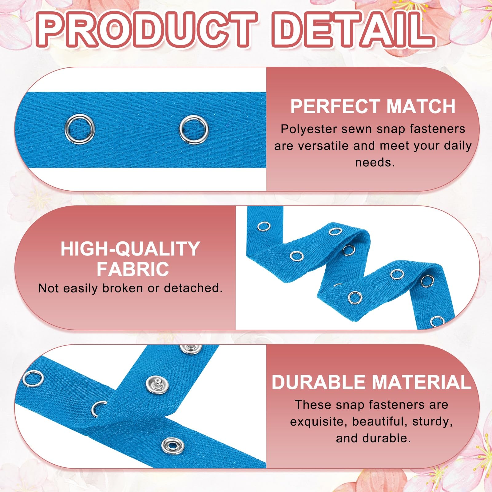 QUARKZMAN 6 Iarde Di Nastro Con BotTono A Pressione Metallici Cotone | Per Cucire, Per Abbigliamento, DIY Larghezza.