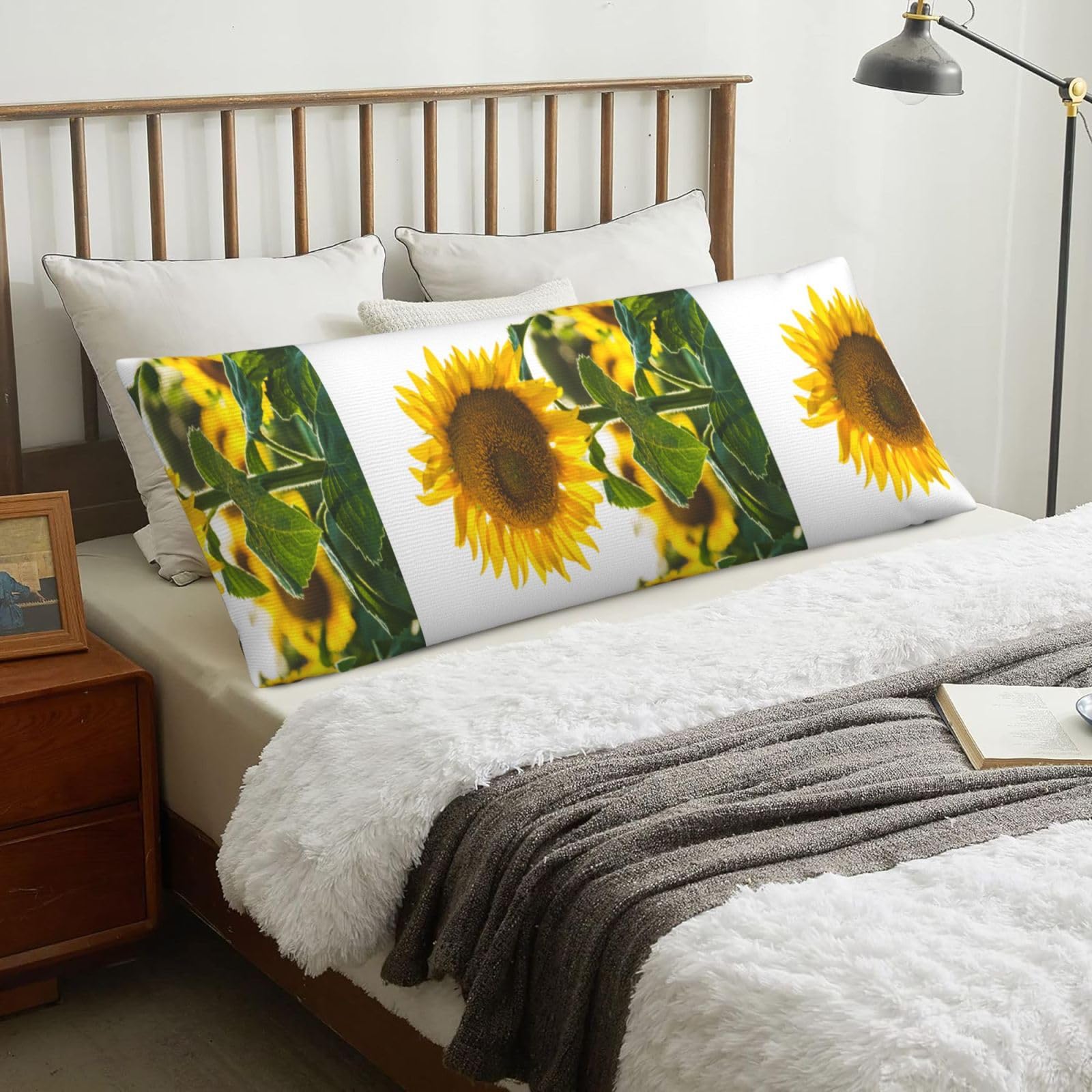 Sunflower, Body Pillow Cover with Zipper,Long Body Pillowcase 20 x 60 in
