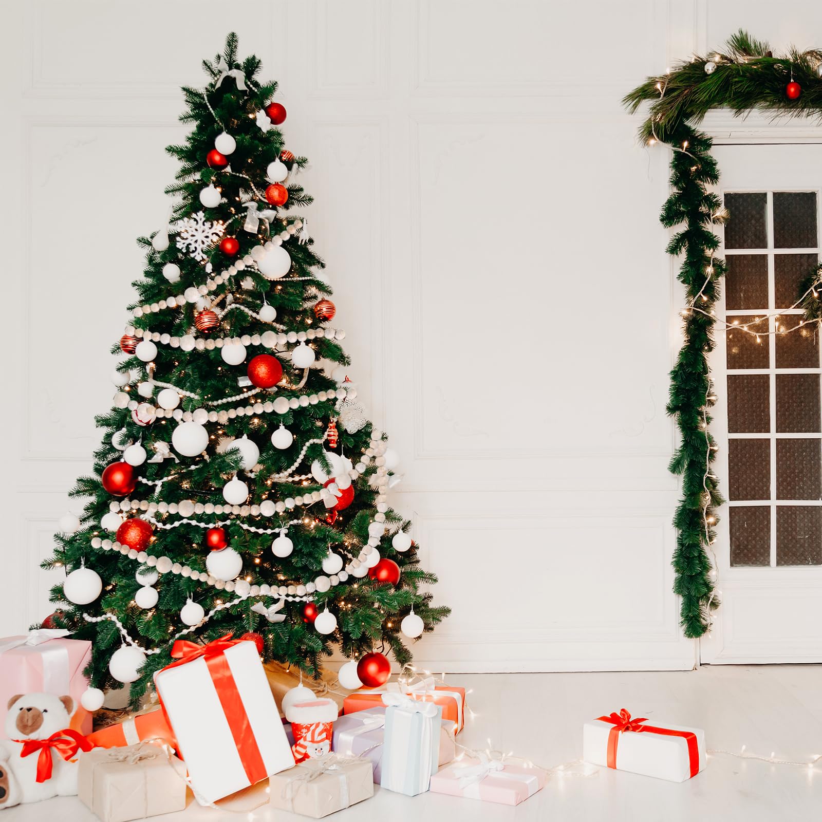 Weihnachts-Holzperlen-Girlande – Bauernhaus-Dekoration für Baum, Kaminsims, Treppe, extra lang, rustikal, Boho, elegante Weihnachtsdekoration (Vintage-Holzperlen)