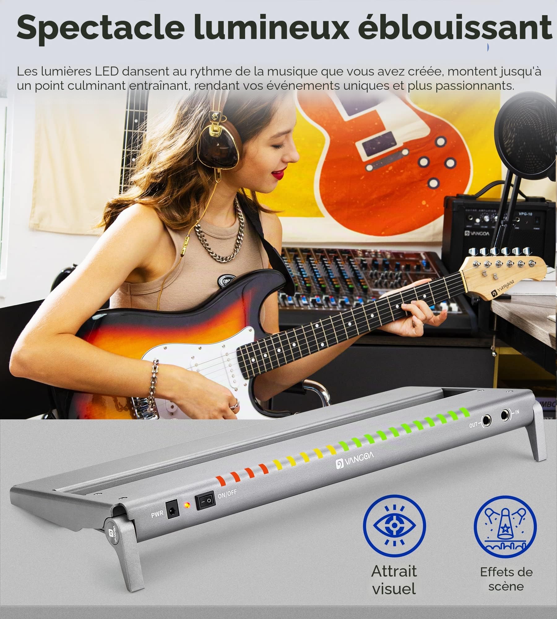Vangoa Pédalier de guitare avec alimentation isolée intégrée, VPPD-S Petit pédalier de guitare électrique portable et pliable en aluminium avec sac de transport, 1,3kg, gris