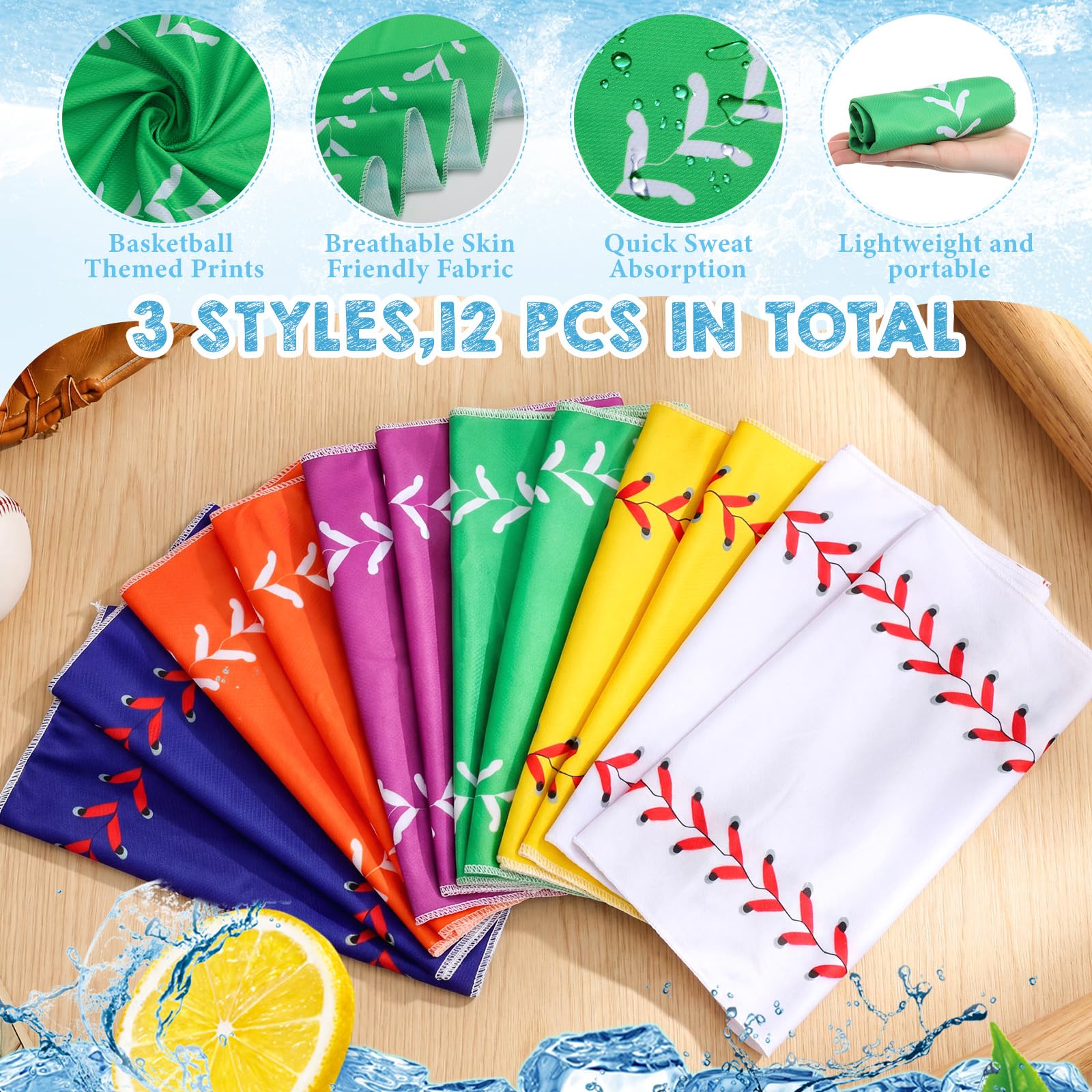 12 Pezzi Asciugamani rinfrescanti per Baseball,Golf,Calcio,Sport,bomboniere per Feste a Tema Baseball,Asciugamani rinfrescanti Traspiranti e Portatili,in Microfibra ad Asciugatura Rapida,32 x 12 poll