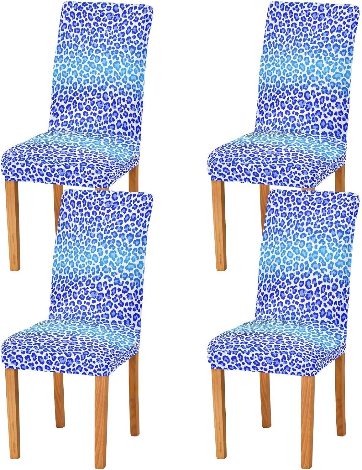 ALAZA Chair Covers for Dining Room, Leopard Blue Cheetah Print Stretch Chair Cover Sets Chair Protector Removable Washable for Ktichen Restaurant Hotel