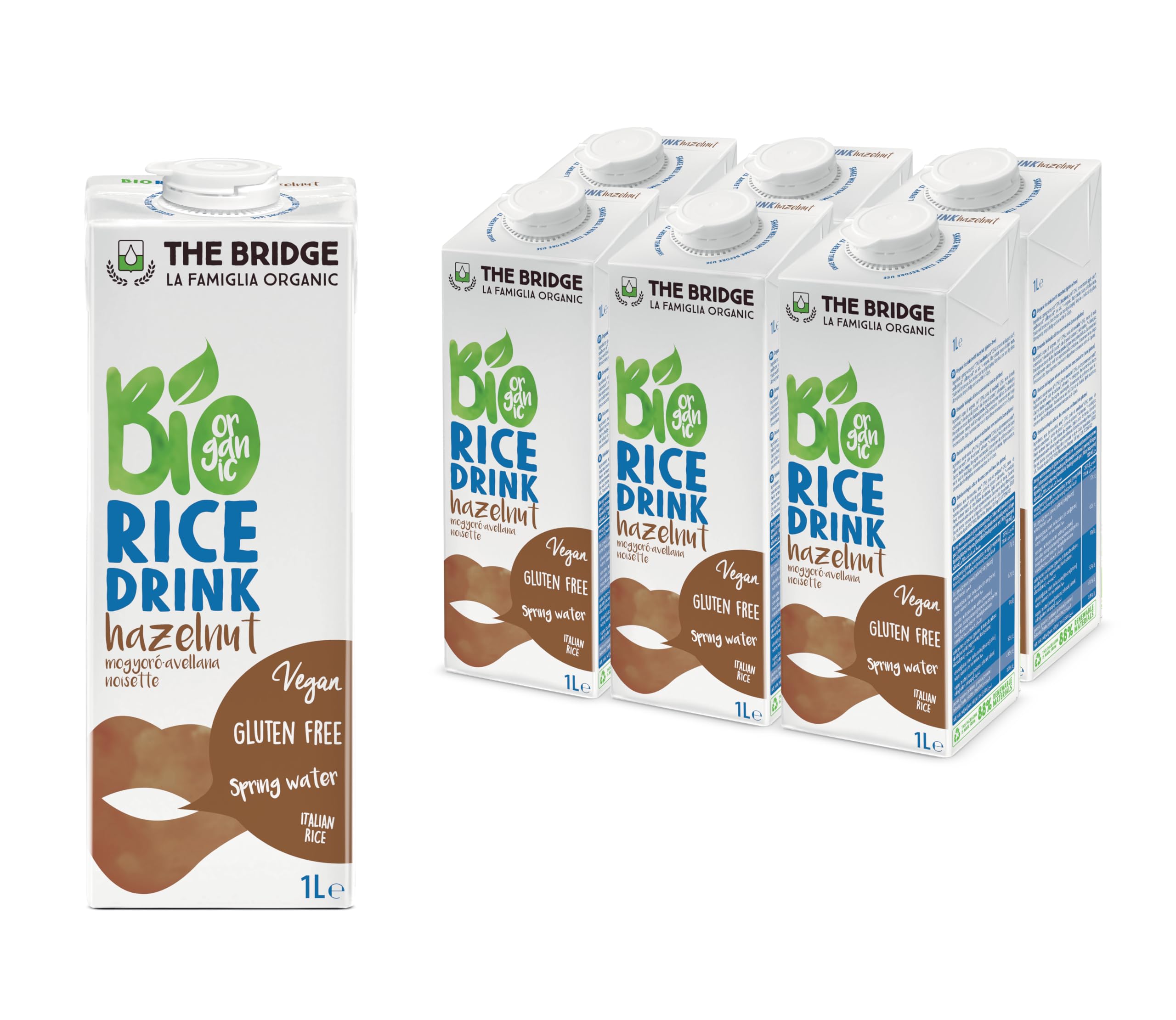 The Bridge - Bio Rice Drink Hazelnut - Bevanda Biologica a base di Riso con Nocciole (Formato da 1 litro, Scatola da 12 Pezzi)