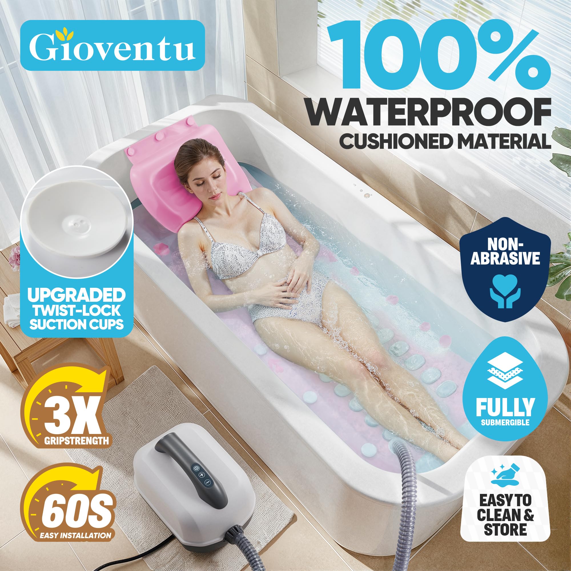 Tappetino per vasca da bagno aggiornato, massaggiatore portatile con 6 impostazioni regolabili, design antiscivolo aggiornato e telecomando, tappetino per vasca da bagno a casa, supporto completo